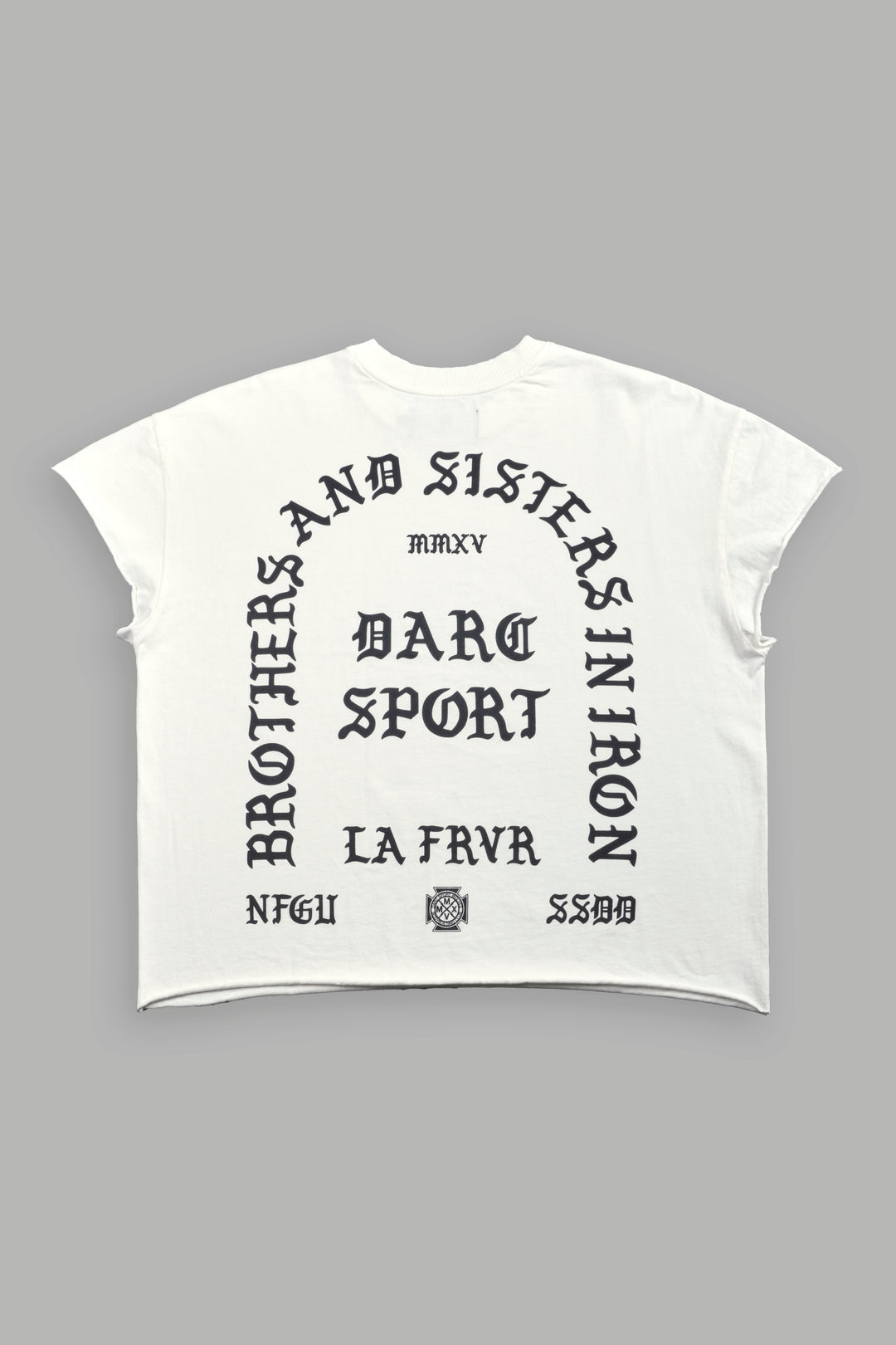 La Cherub Grunge Mid Length Raw Hem Cap Sleeve Tee in Cream