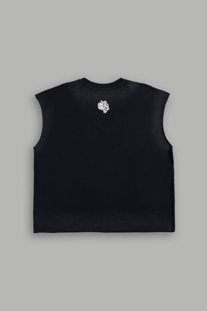 Hell is Real Distressed Grunge Mid-Length Raw Hem Muscle Tee in Black Drift Wash