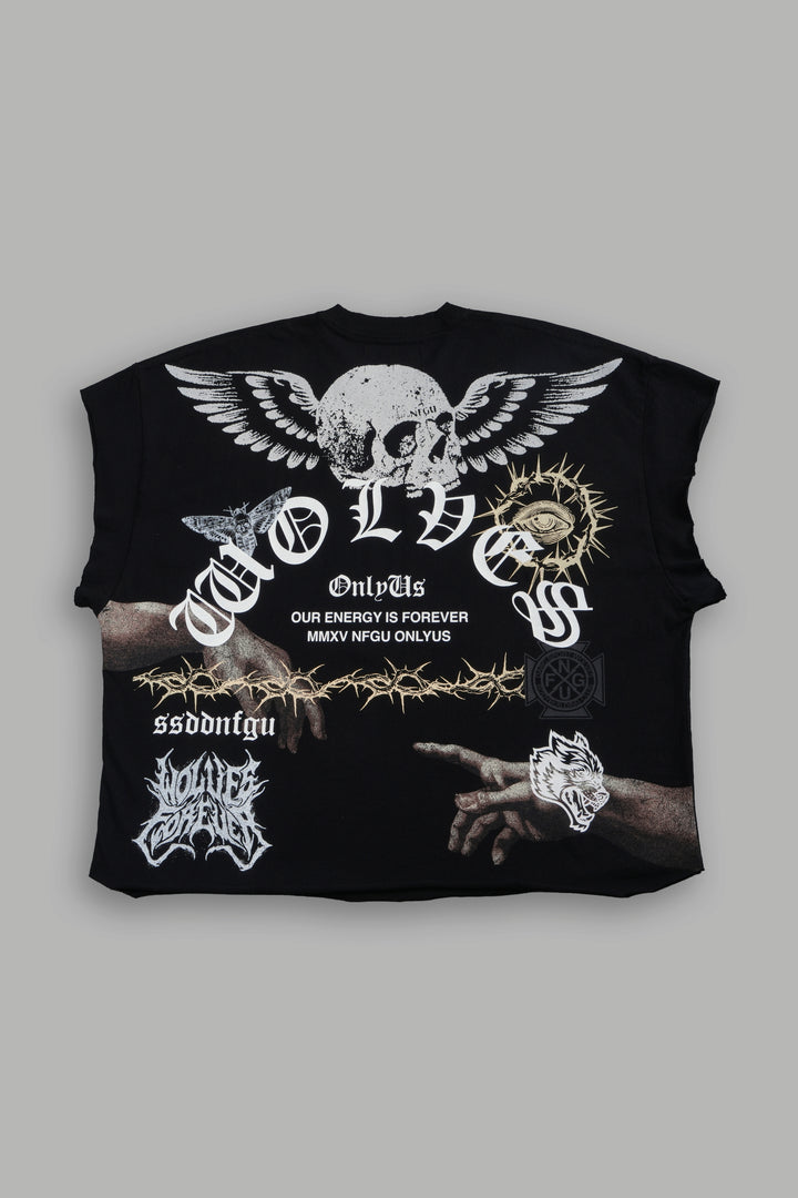 Darc Creed Grunge Cut-Off Tee in Black