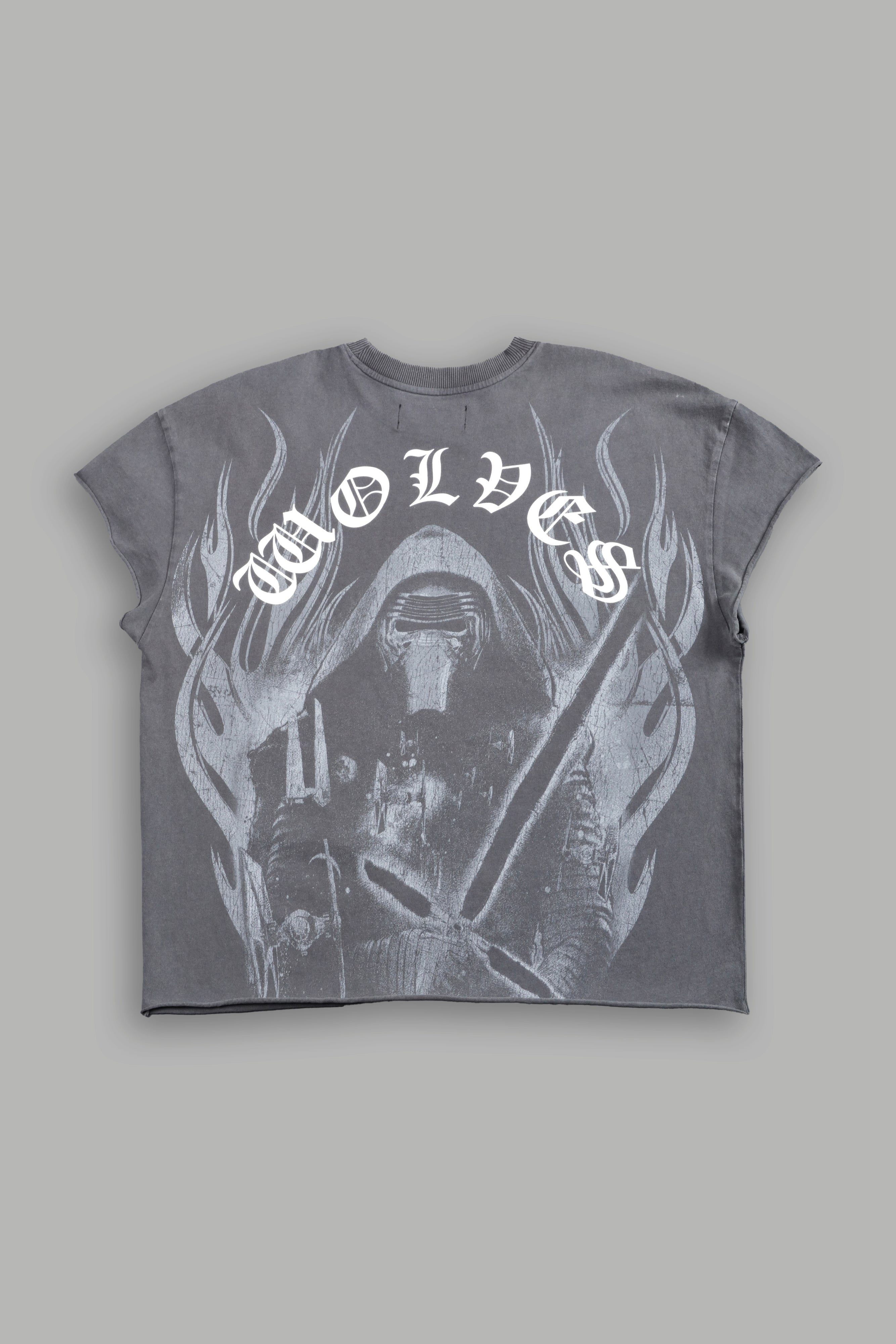 Crossguard's Fury Grunge Mid Length Raw Hem Cap Sleeve Tee in Slate Gray