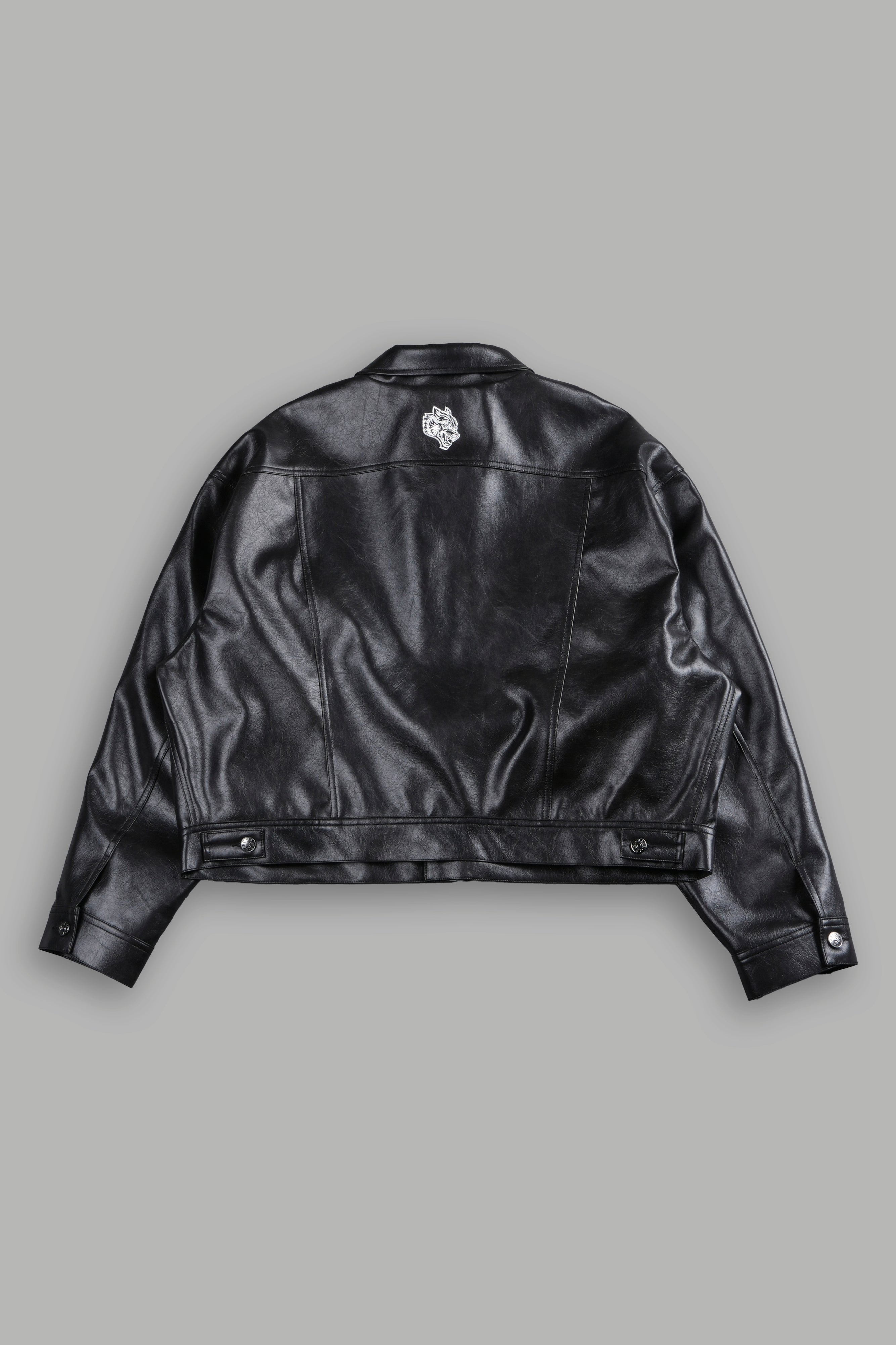 Single Wolf Faux Leather American Cropped Jacket in Darc Charcoal