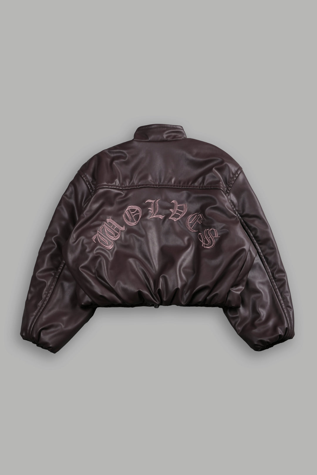 Dual Wolf Chopper Sofia Faux Leather Bomber Jacket in Darc Garnet