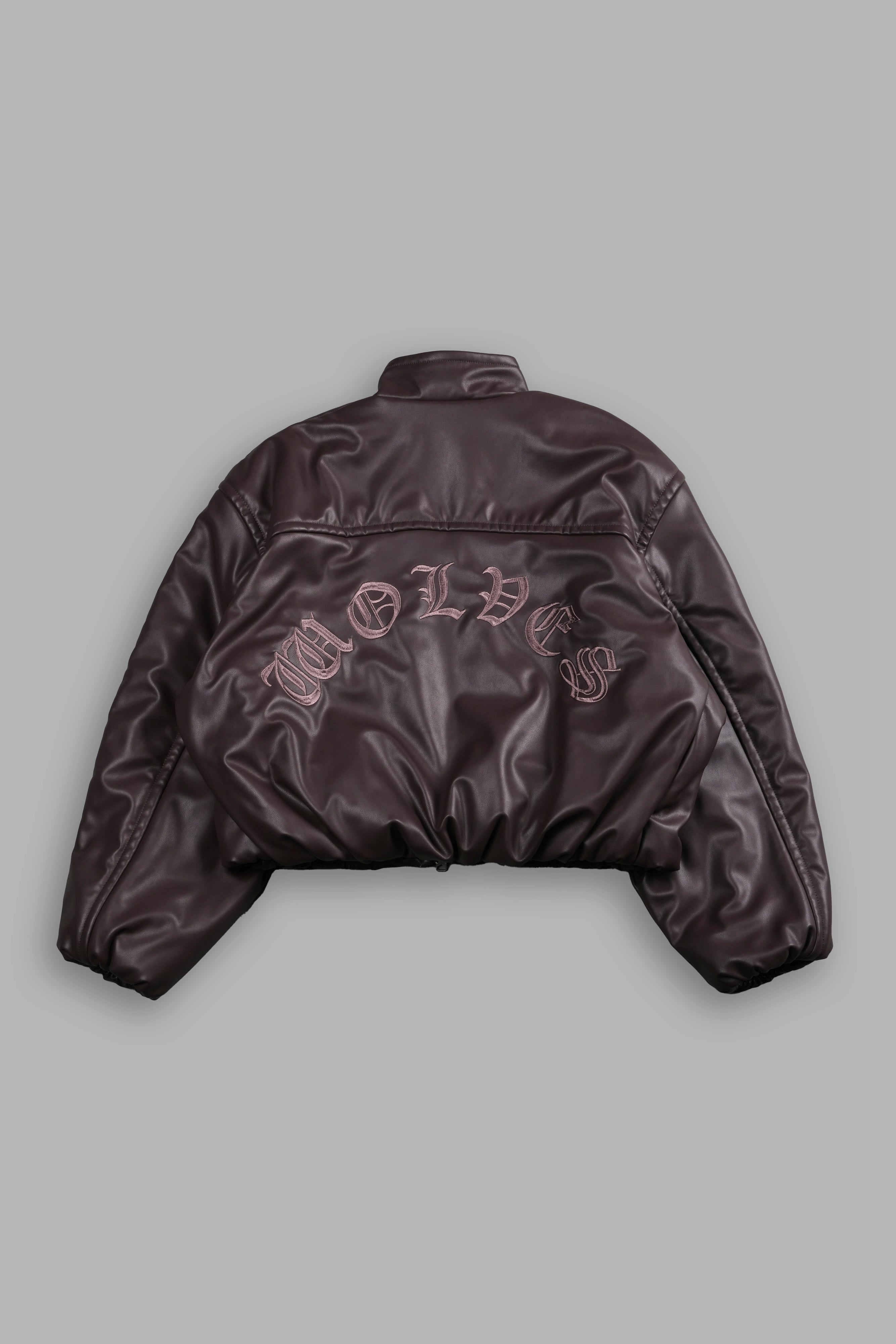 Dual Wolf Chopper Sofia Faux Leather Bomber Jacket in Darc Garnet