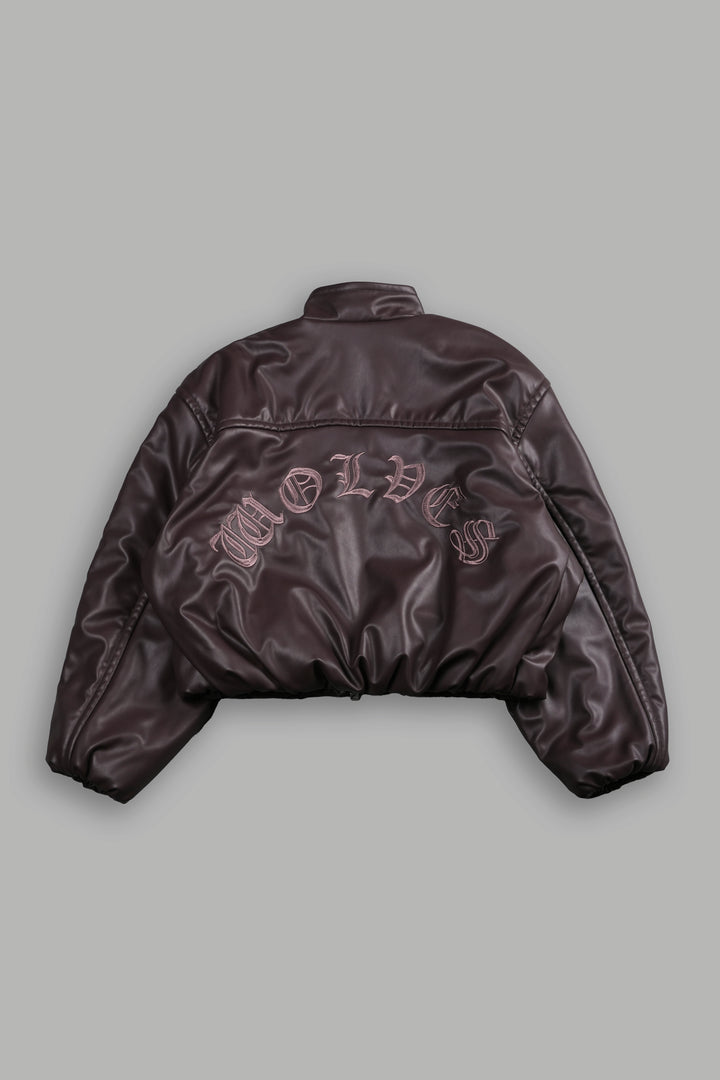 Dual Wolf Chopper Sofia Faux Leather Bomber Jacket in Darc Garnet