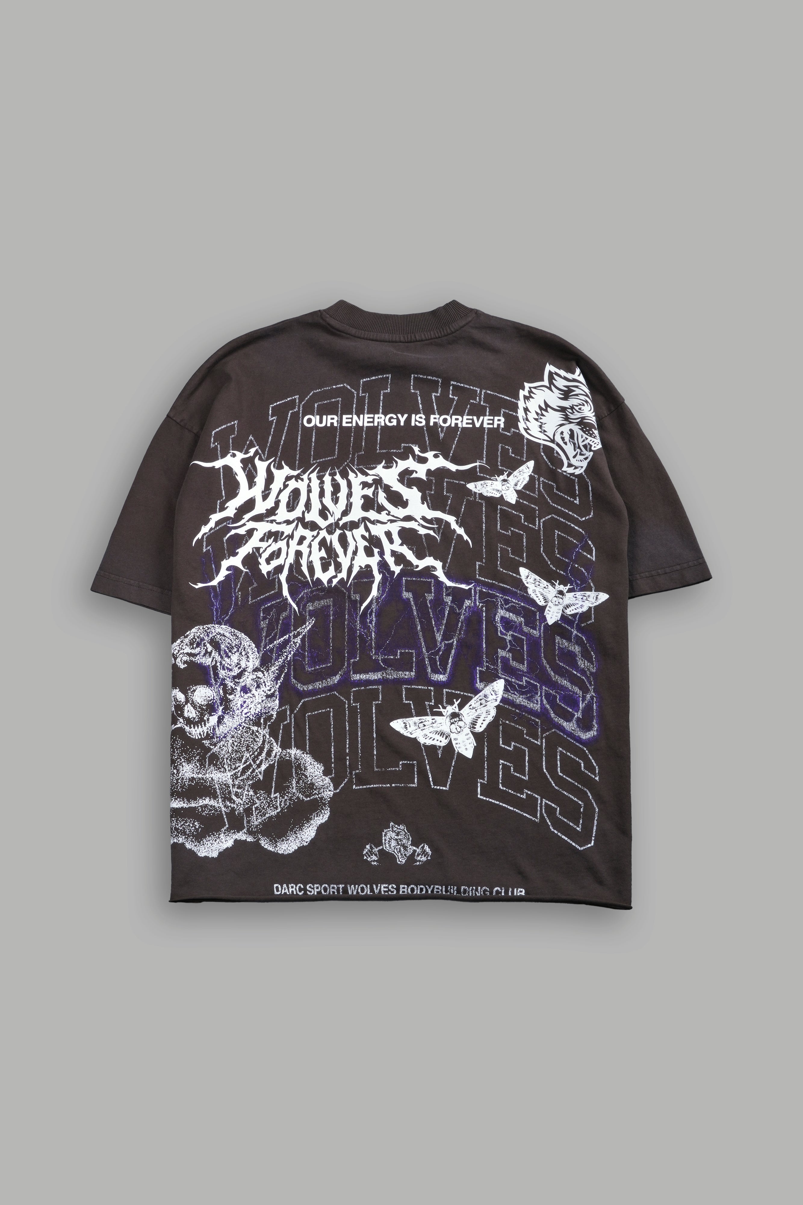 Work In Silence NFGU Grunge Mid Length Raw Hem Tee in Darc Brown Drift Wash