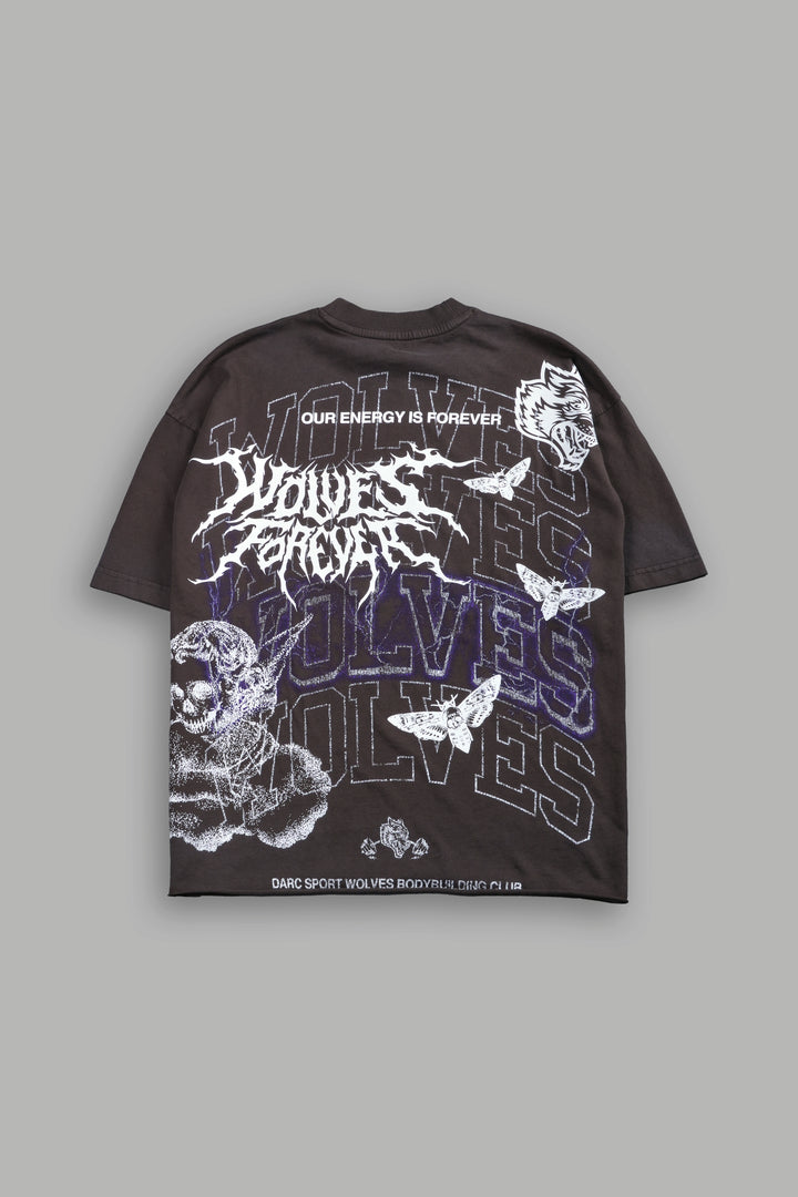 Work In Silence NFGU Grunge Mid Length Raw Hem Tee in Darc Brown Drift Wash