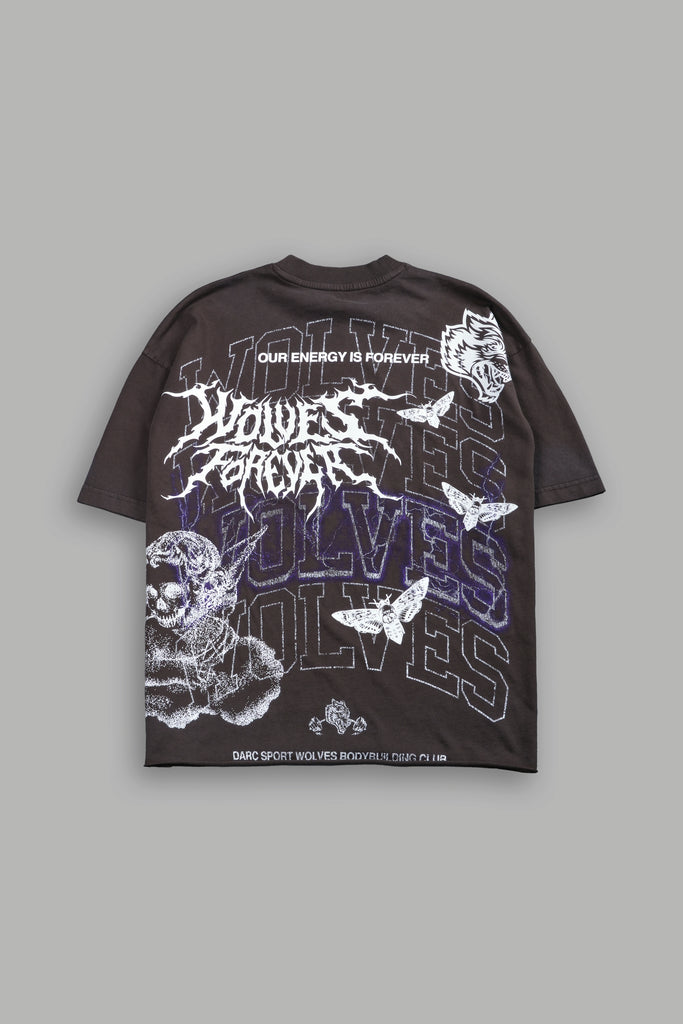 Work In Silence NFGU Grunge Mid Length Raw Hem Tee in Darc Brown