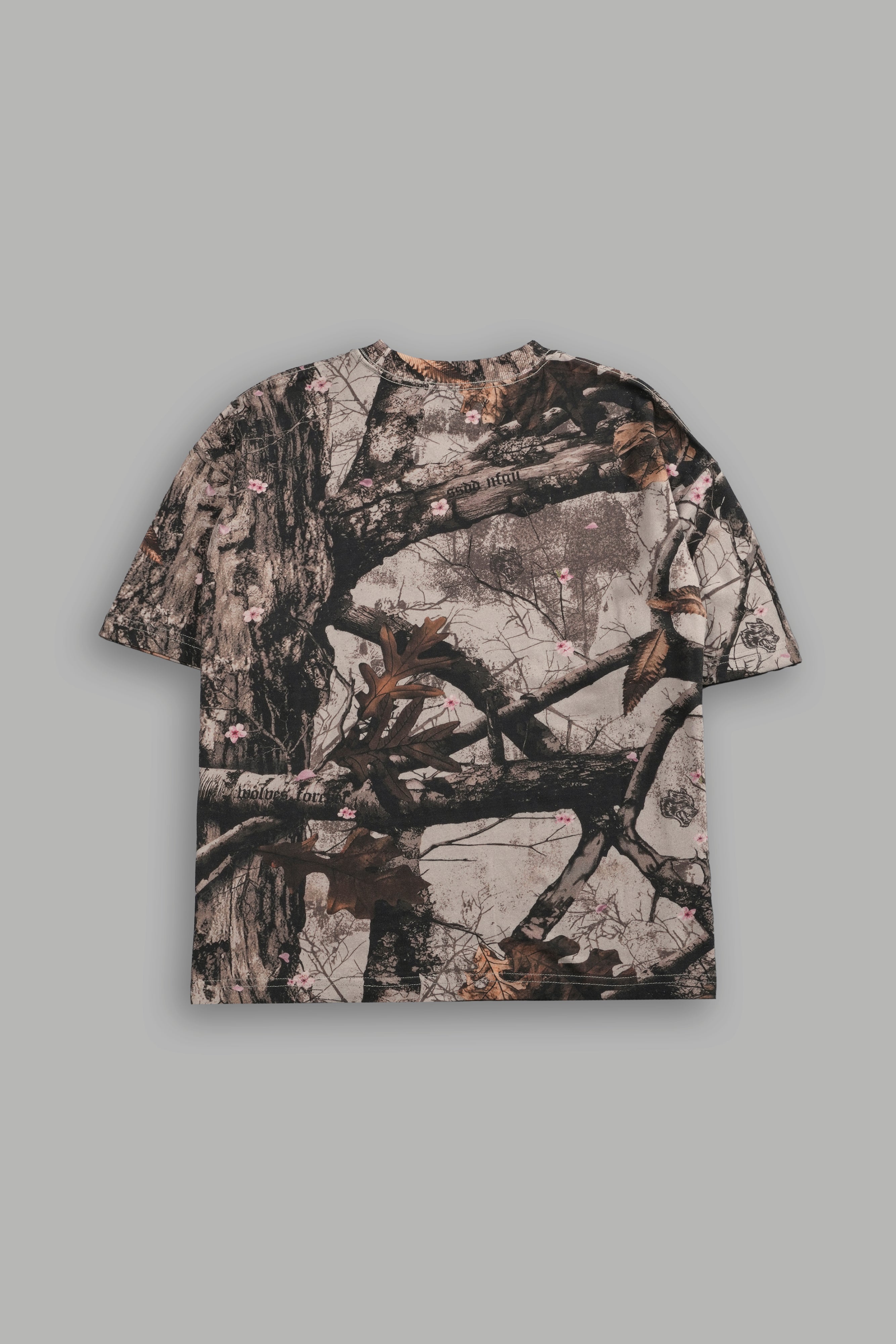 Our Wolf Forever Box Cut "Pump Cover" Tee in Cherry Blossom Woodland Camo