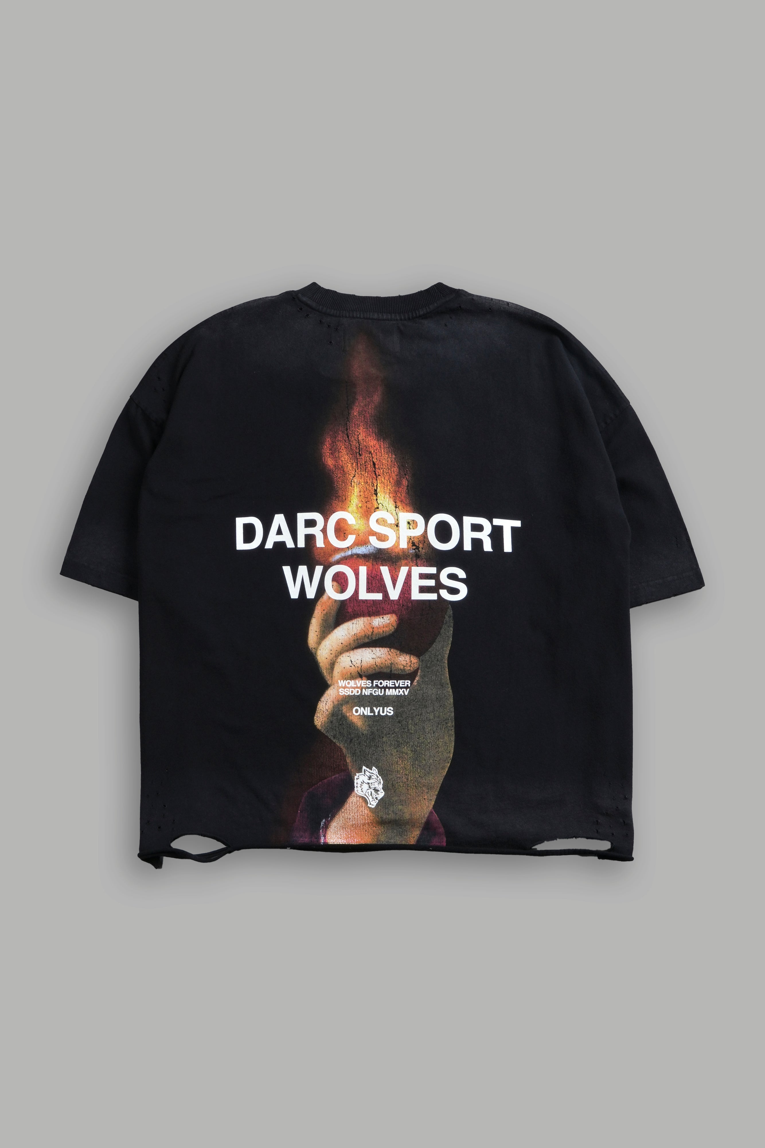 Sangrado Distressed Grunge "Box Cut" Tee in Black Drift Wash