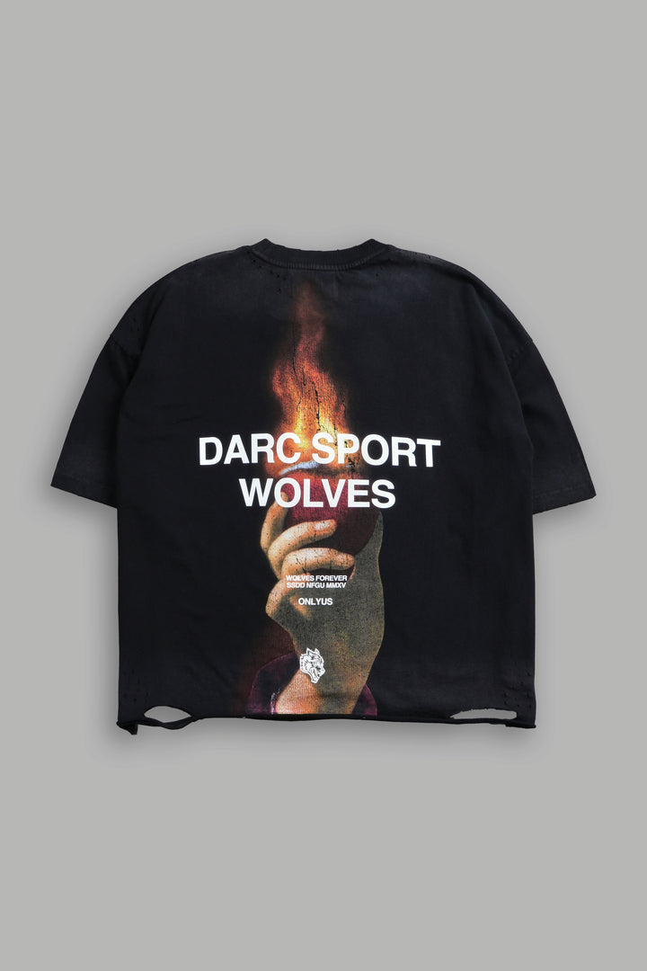 Sangrado Distressed Grunge "Box Cut" Tee in Black Drift Wash