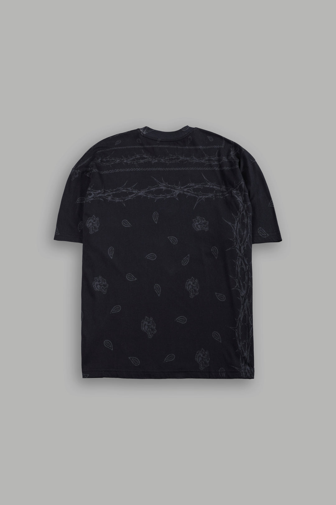 Studded Wolves Pyramid Premium Oversized Tee in Black Thorn Paisley