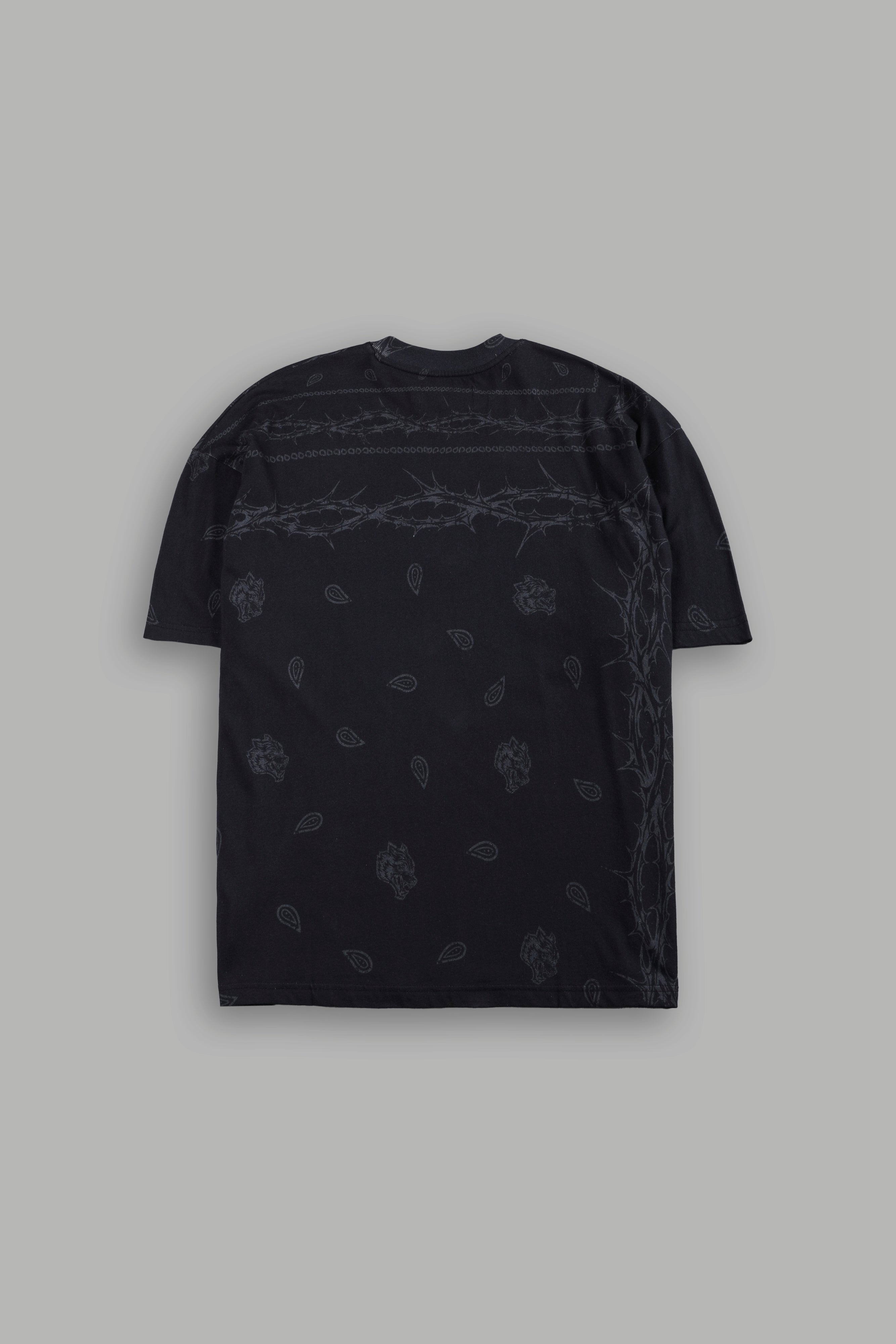 Studded Wolves Pyramid Premium Oversized Tee in Black Thorn Paisley