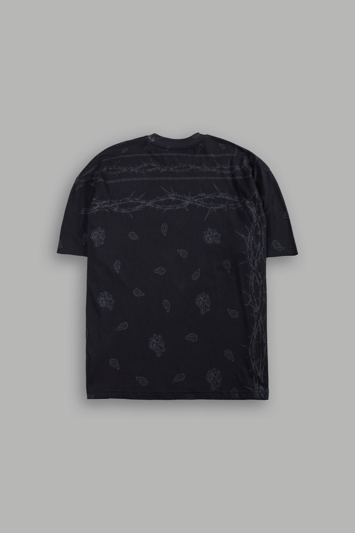 Studded Wolves Pyramid Premium Oversized Tee in Black Thorn Paisley