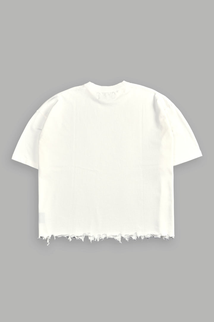 Drip Hesh Destroyed Grunge "Box Cut" Tee in Cream