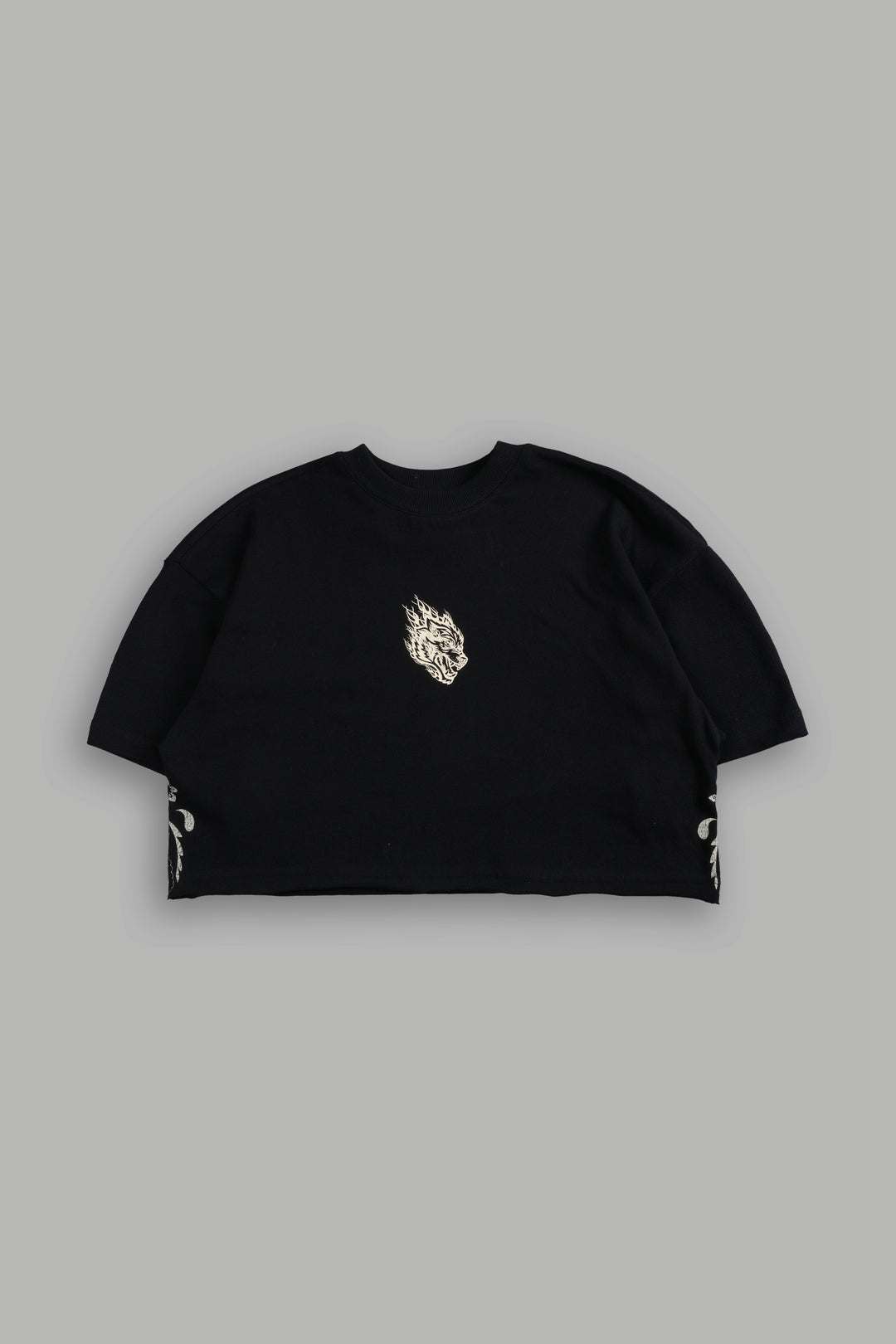 Faded Paisley Premium Oversized Cropped Tee in Black