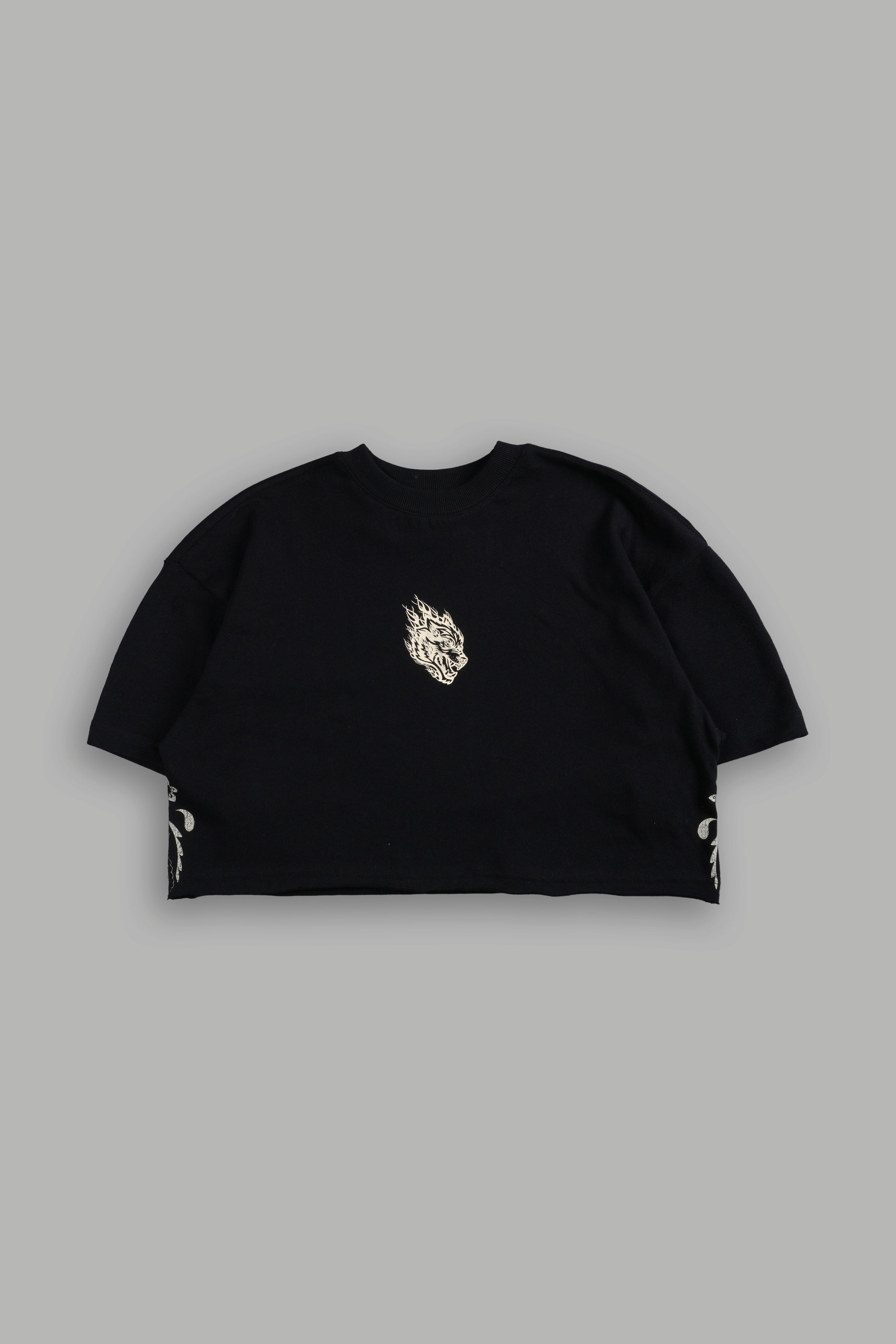 Faded Paisley Premium Oversized Cropped Tee in Black