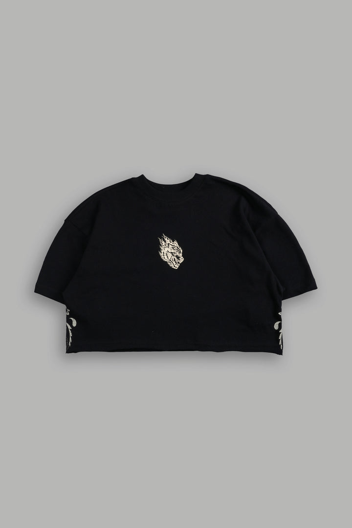 Faded Paisley Premium Oversized Cropped Tee in Black