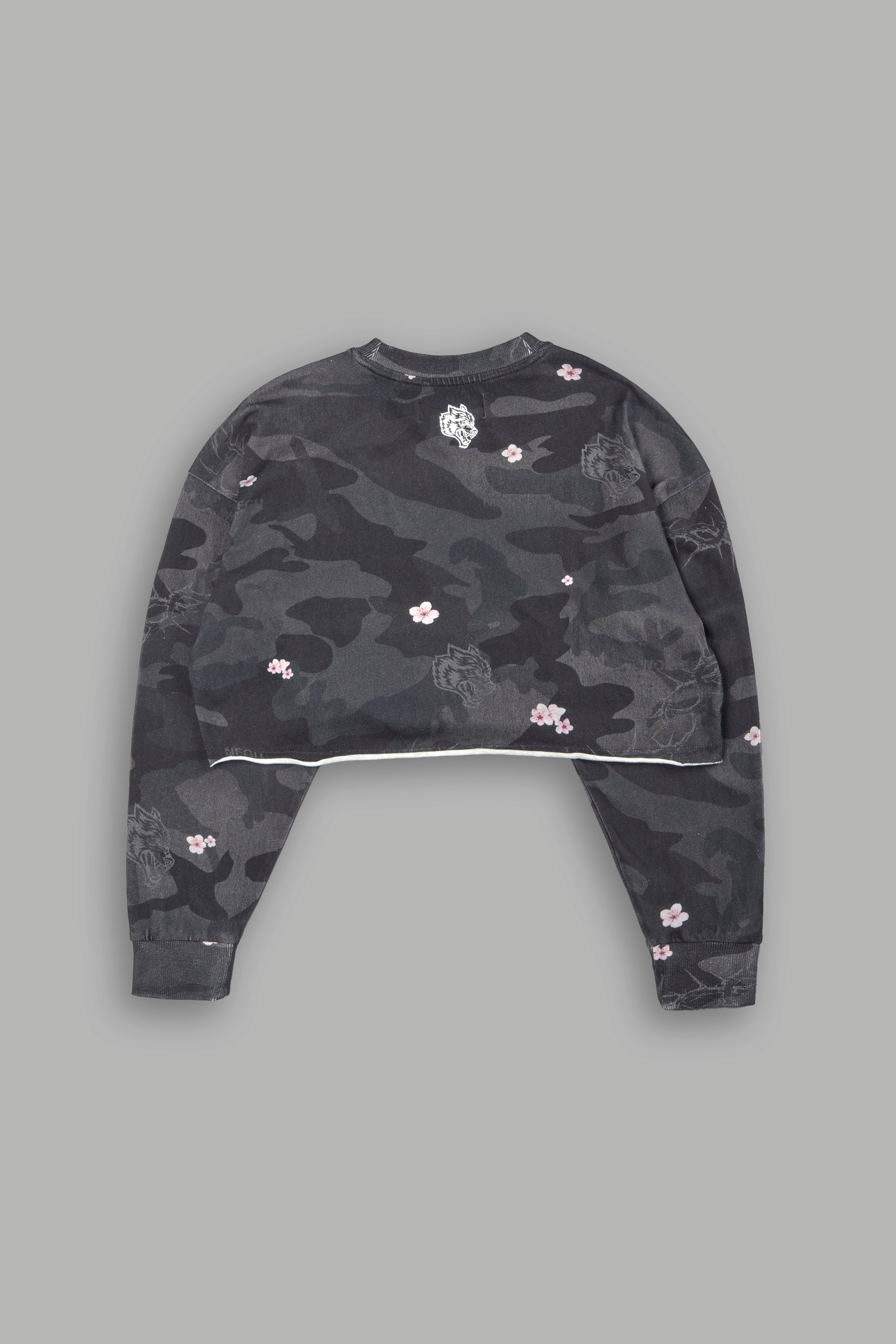 Oni Cherub Premium Oversized Cropped Ls Tee in Warrior In A Garden Black Camo
