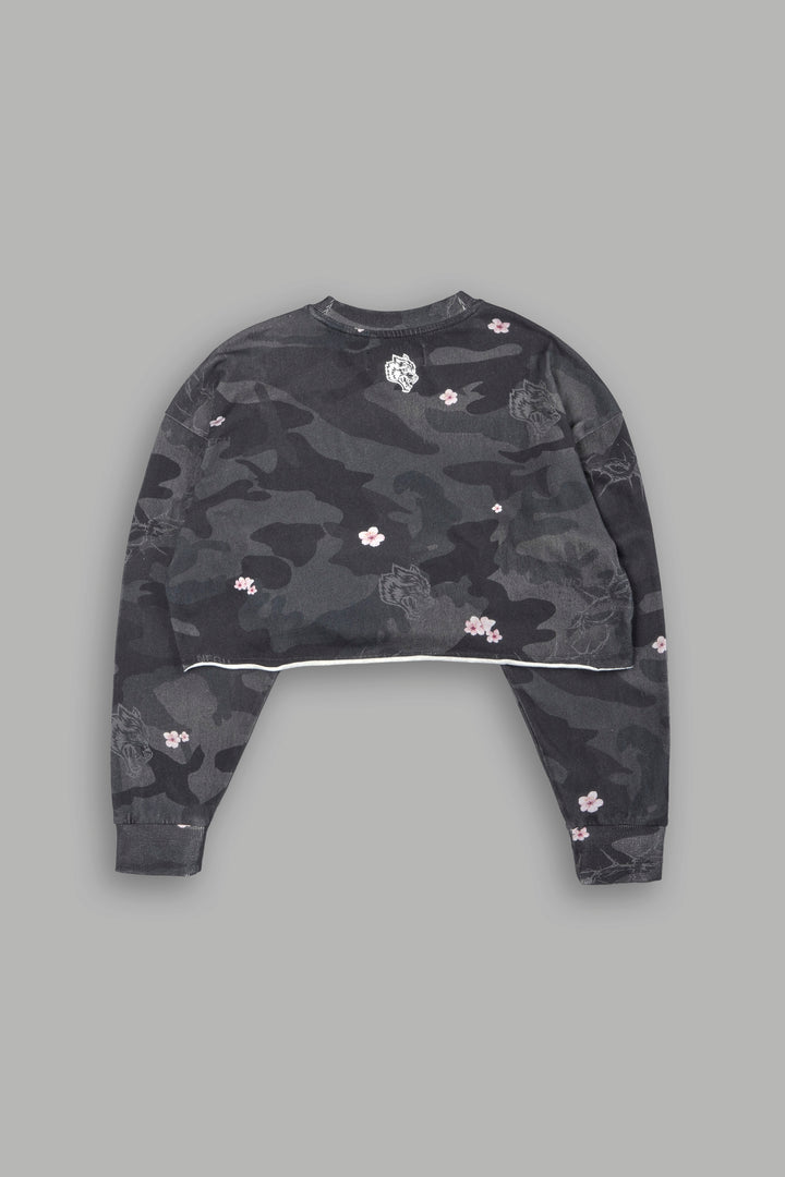 Oni Cherub Premium Oversized Cropped Ls Tee in Warrior In A Garden Black Camo