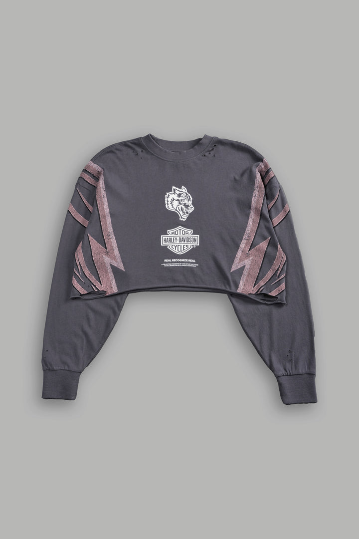 Real Recognize Real Distressed Oversized Cropped L/S Tee in Slate Gray