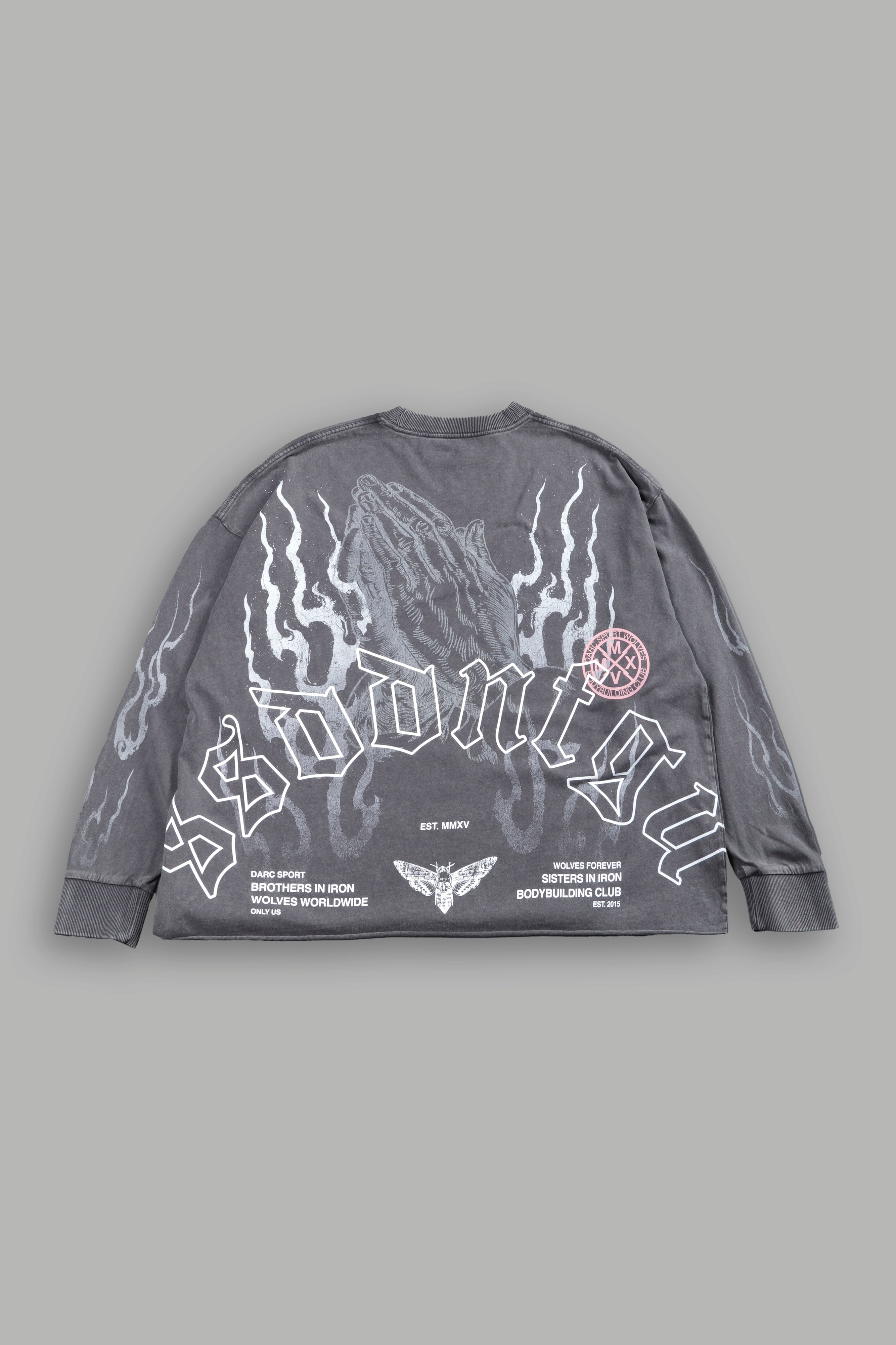 Our Sacrifice Grunge Mid Length Raw Hem LS Tee in Slate Gray