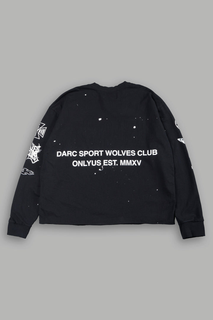 Club Core Grunge Mid Length Raw Hem Ls Tee In Black
