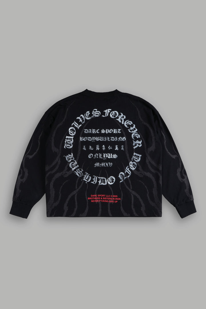Warrior's Fire Grunge "Box Cut" L/S Tee in Black