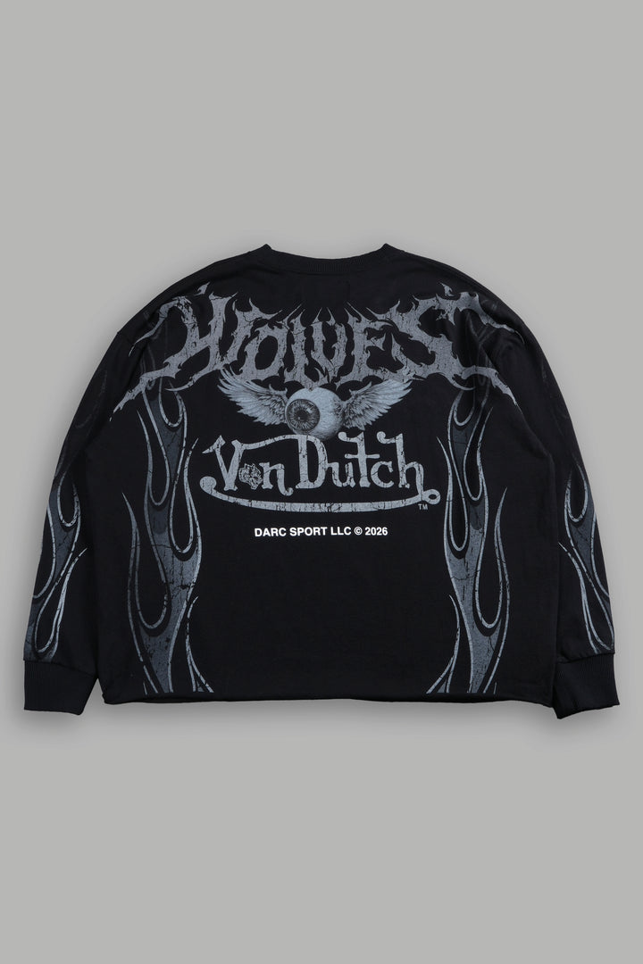 Take-Off Grunge Mid-Length Raw Hem LS Tee in Black