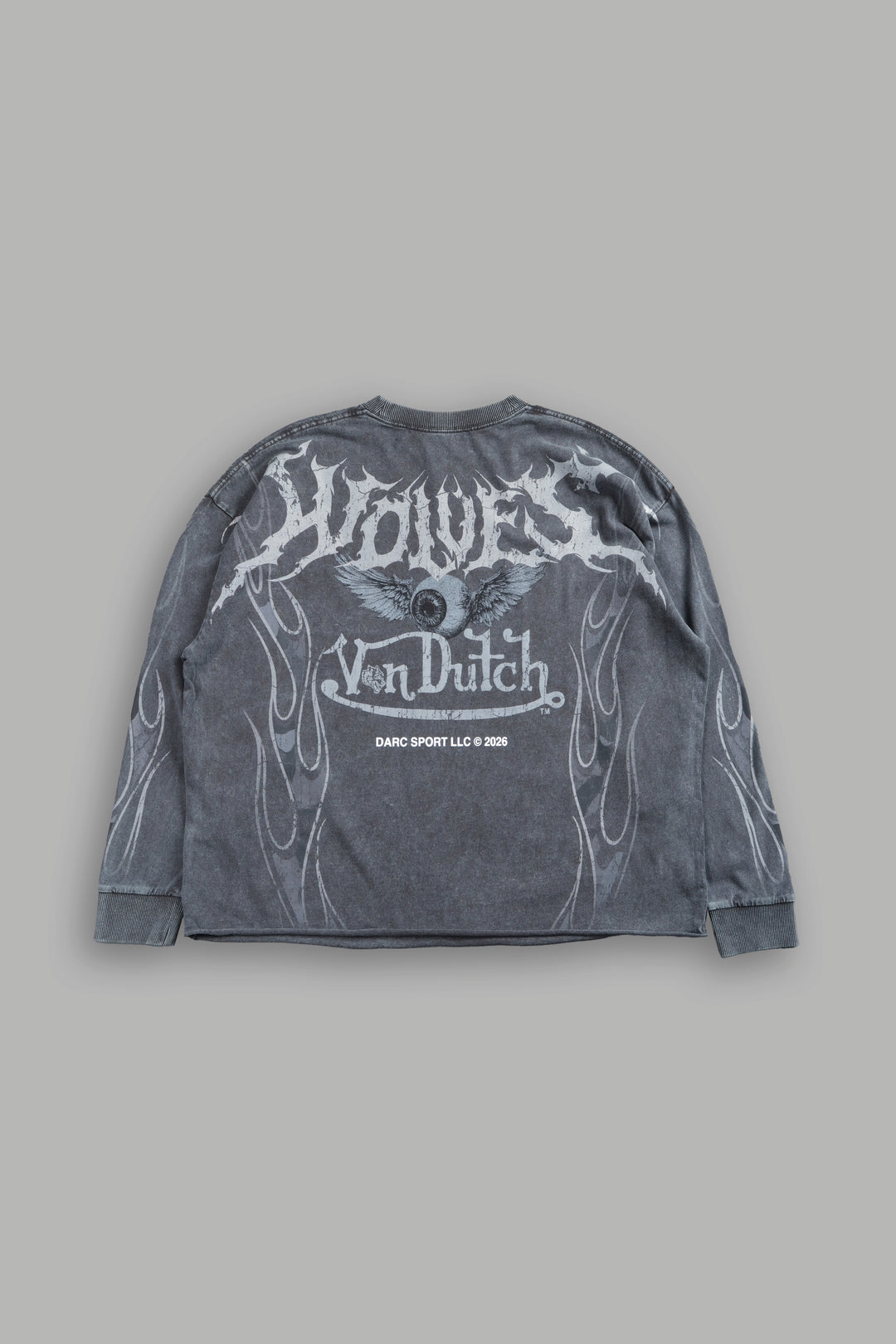 Take-Off Grunge Mid-Length Raw Hem LS Tee in Wolf Gray