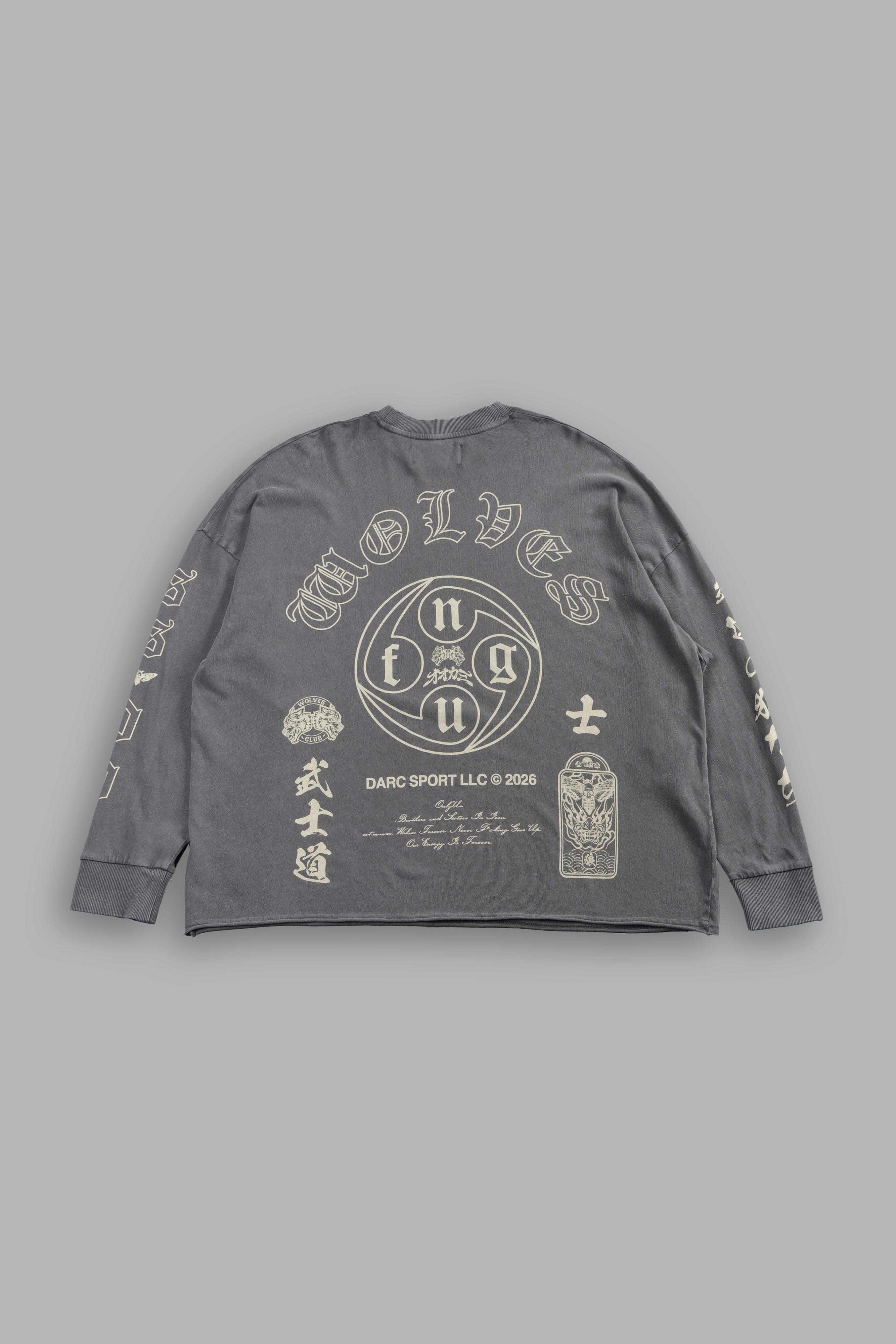 Kazoku Okami Premium Box Cut Ls Tee in Slate Gray