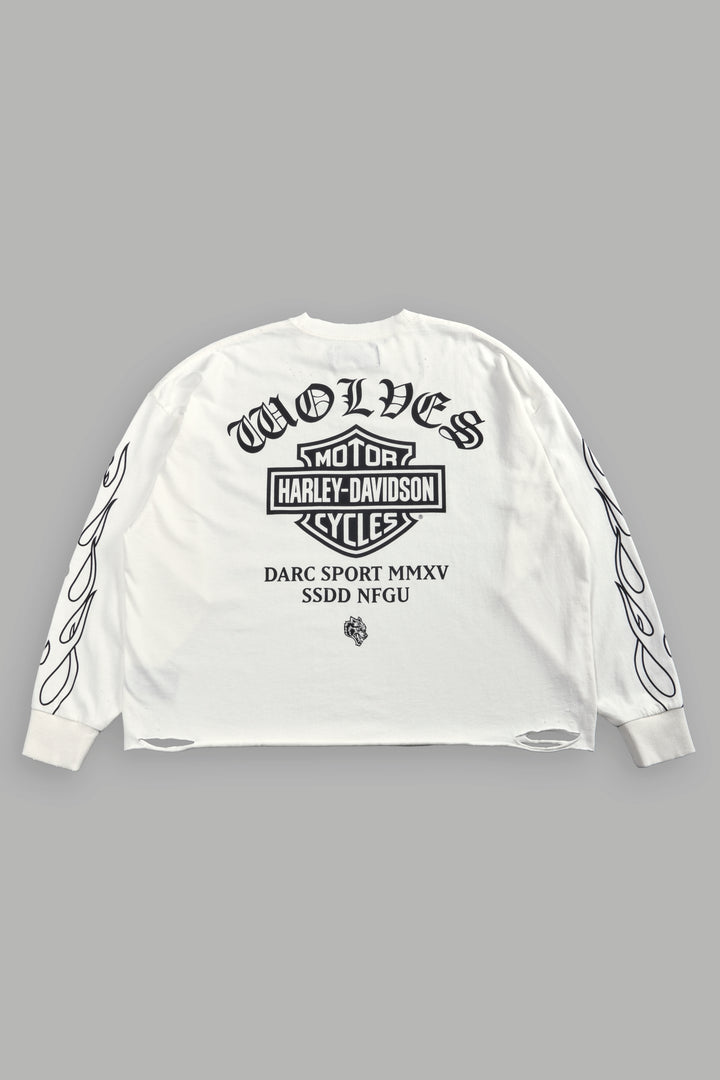Harley-Davidson Wolves Distressed Grunge "Box Cut" L/S Tee in Cream