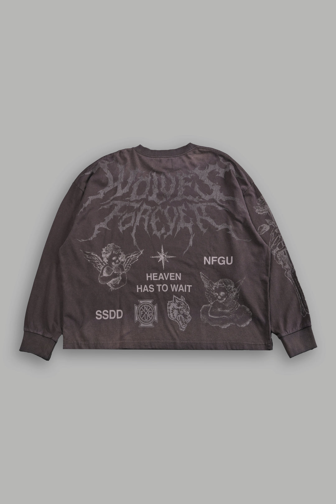 Sacred Flash Grunge "Box Cut" L/S Tee in Darc Brown Drift Wash