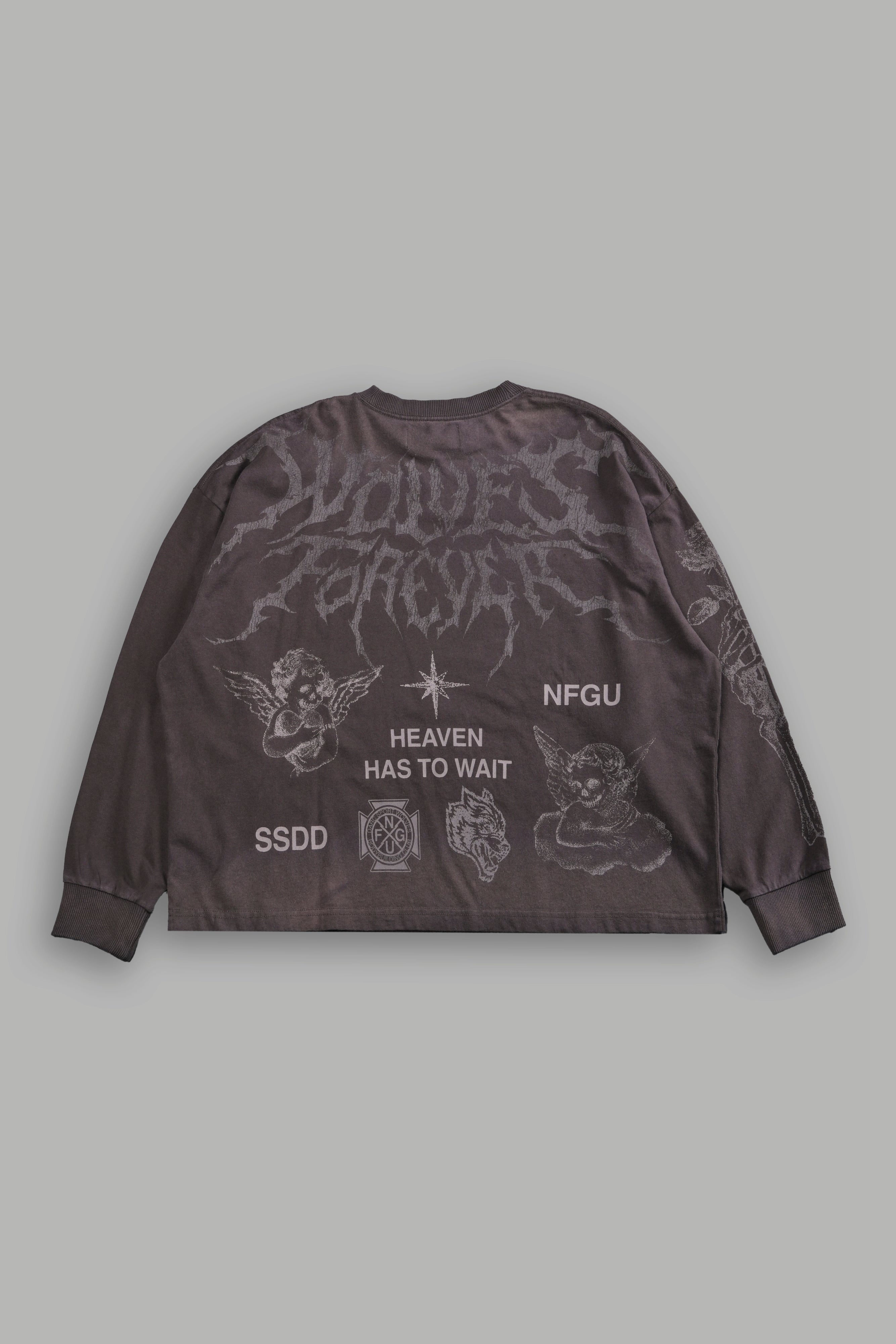 Sacred Flash Grunge "Box Cut" L/S Tee in Darc Brown Drift Wash