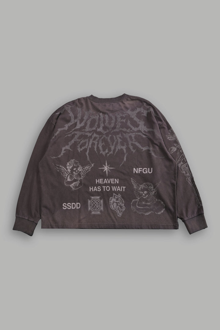 Sacred Flash Grunge "Box Cut" L/S Tee in Darc Brown Drift Wash