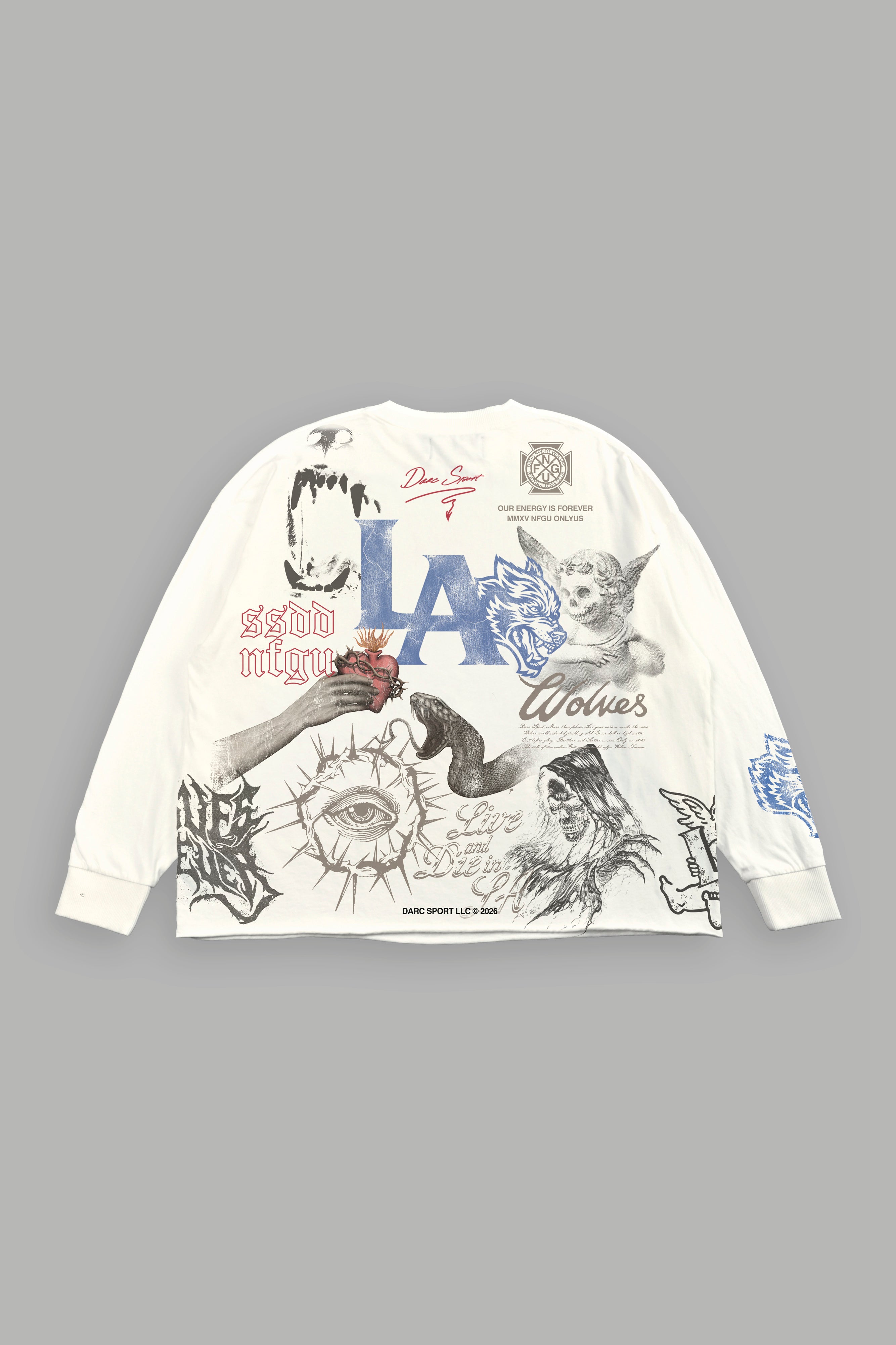 Homage To La Grunge Mid Length Raw Hem Ls Tee in Cream