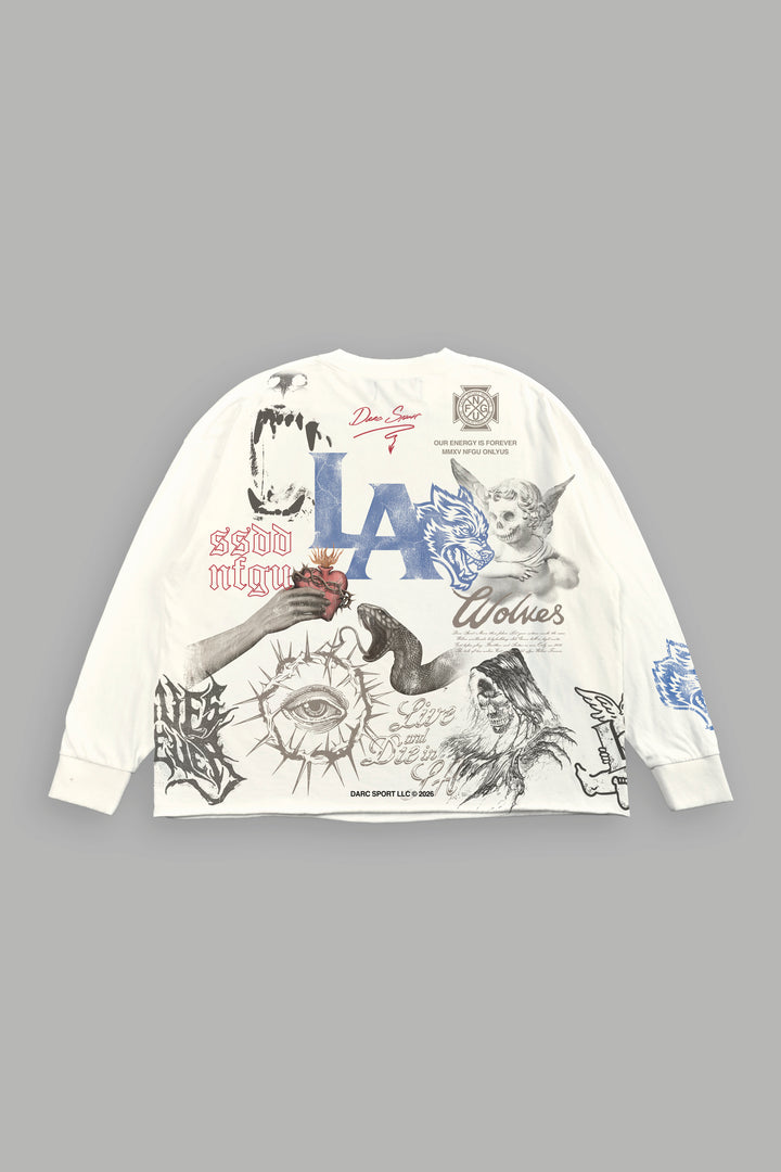 Homage To La Grunge Mid Length Raw Hem Ls Tee in Cream