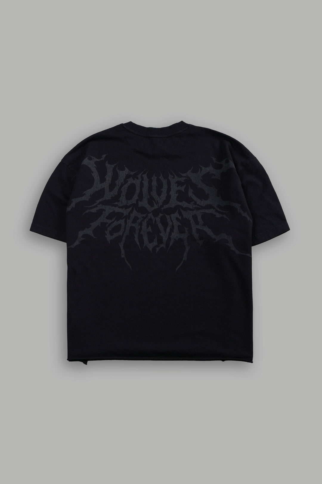 Vader Grunge Mid-Length Raw Hem Tee in Black
