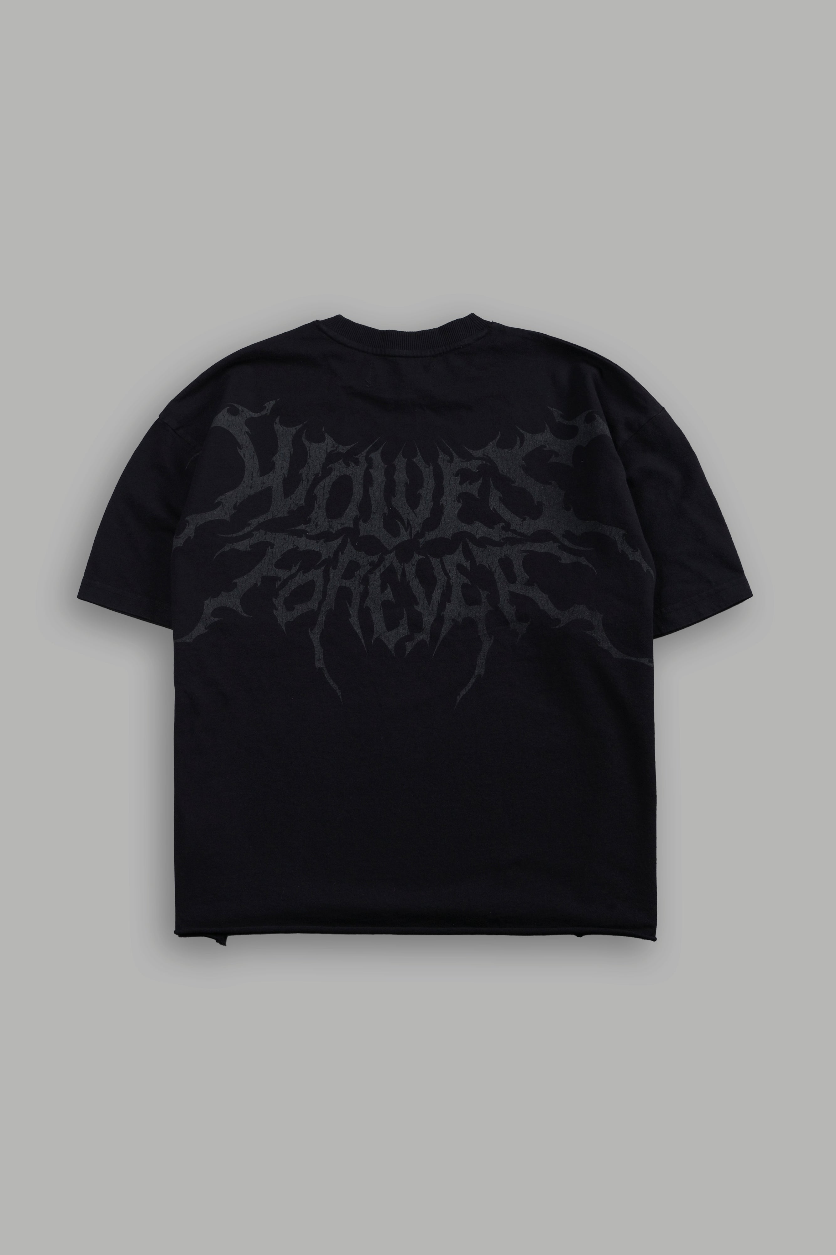 Vader Grunge Mid-Length Raw Hem Tee in Black