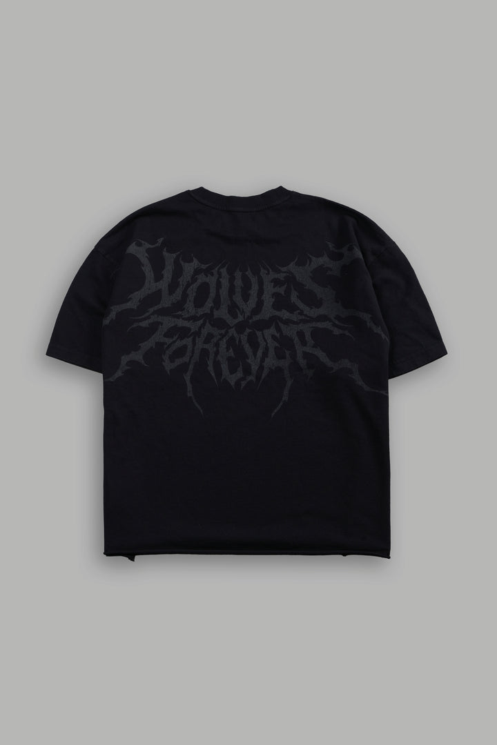Vader Grunge Mid-Length Raw Hem Tee in Black