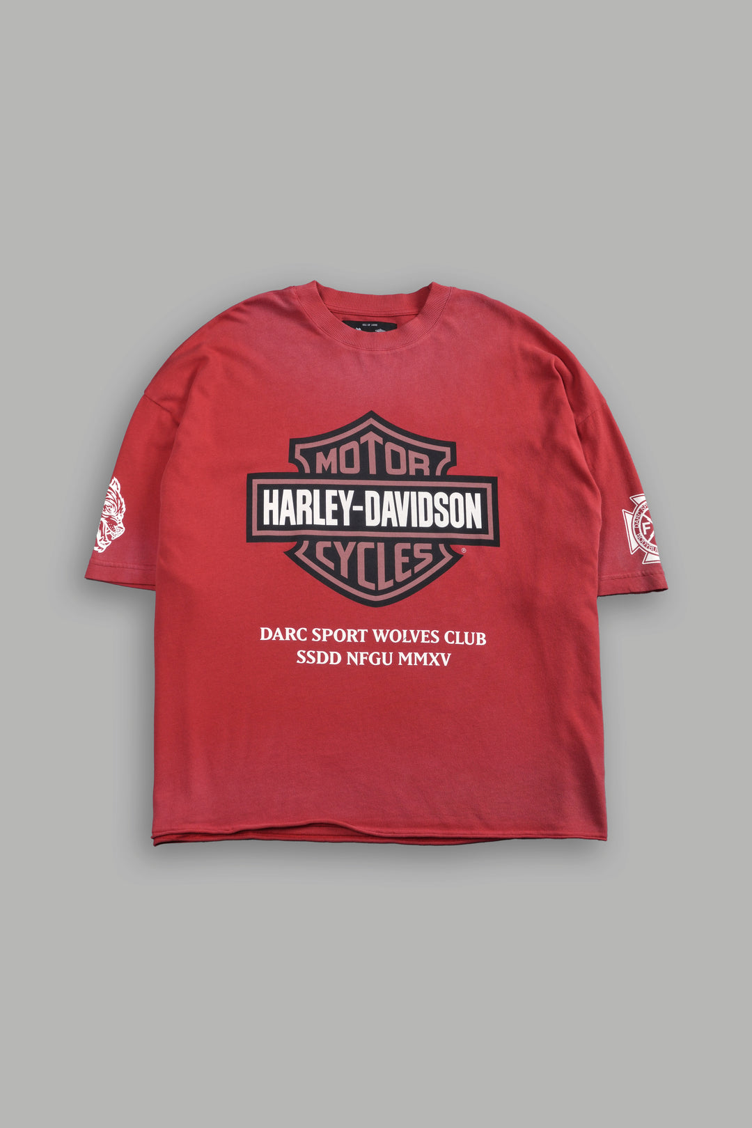 Our Clubs Premium Unisex Raw Hem "Box Cut" Tee in Roman Red Drift Wash