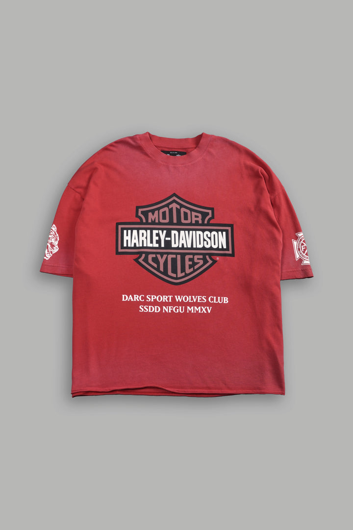 Our Clubs Premium Unisex Raw Hem "Box Cut" Tee in Roman Red Drift Wash