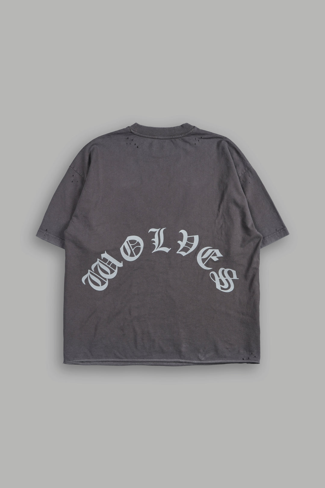 Dark Order Distressed Grunge Mid Length Raw Hem Tee V2 in Wolf Gray