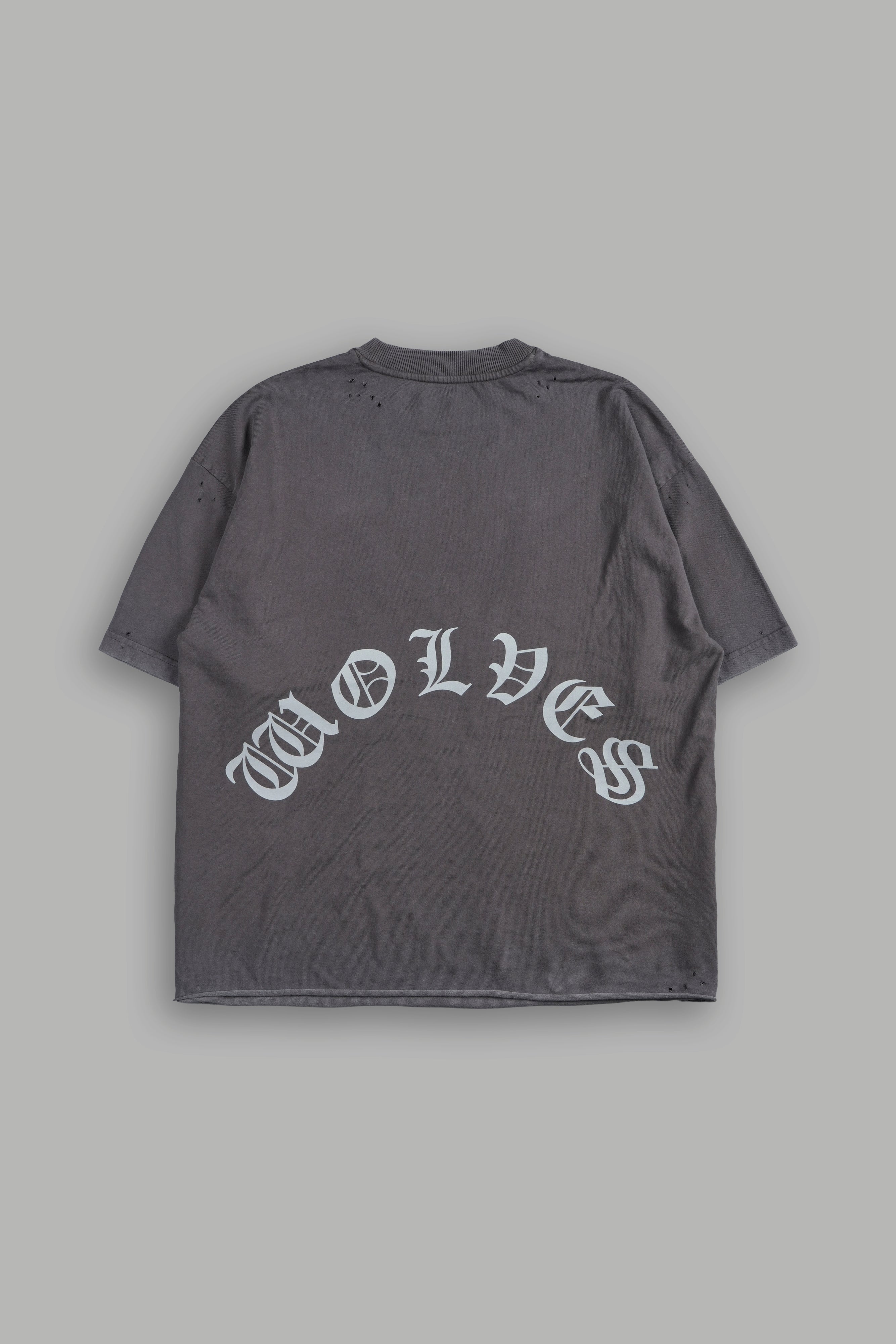 Dark Order Distressed Grunge Mid Length Raw Hem Tee V2 in Wolf Gray