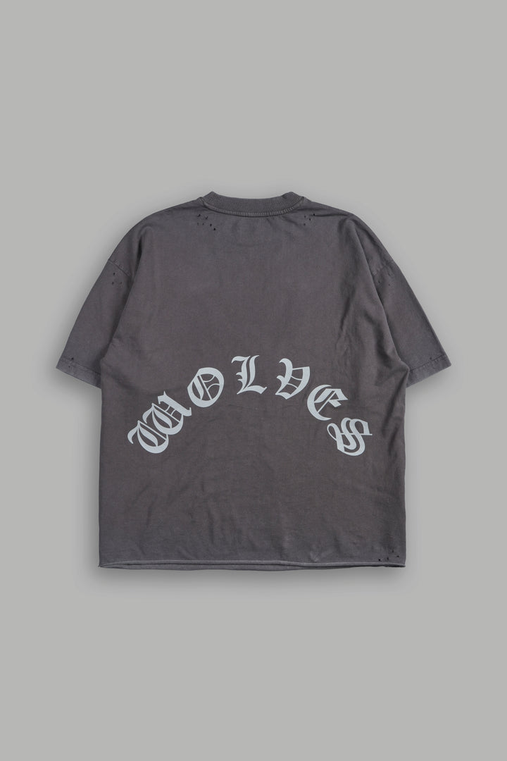 Dark Order Distressed Grunge Mid Length Raw Hem Tee V2 in Wolf Gray