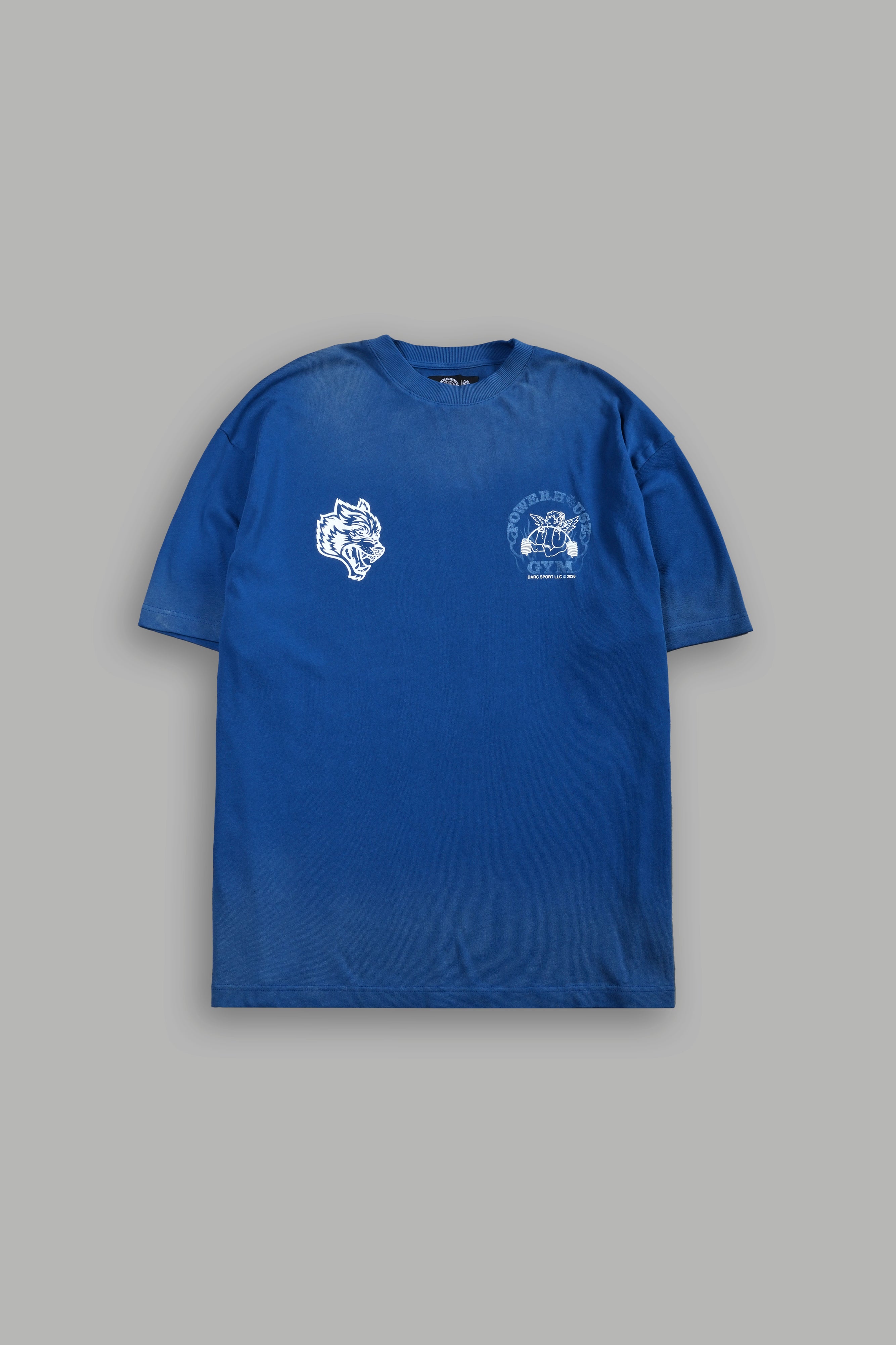 Powerhouse of the Cherub Unisex Premium Oversized Tee in Darc Cobalt Drift Wash