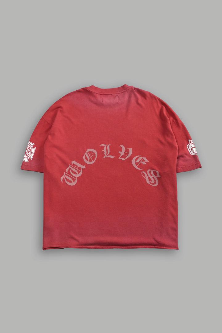 Our Clubs Premium Unisex Raw Hem "Box Cut" Tee in Roman Red Drift Wash