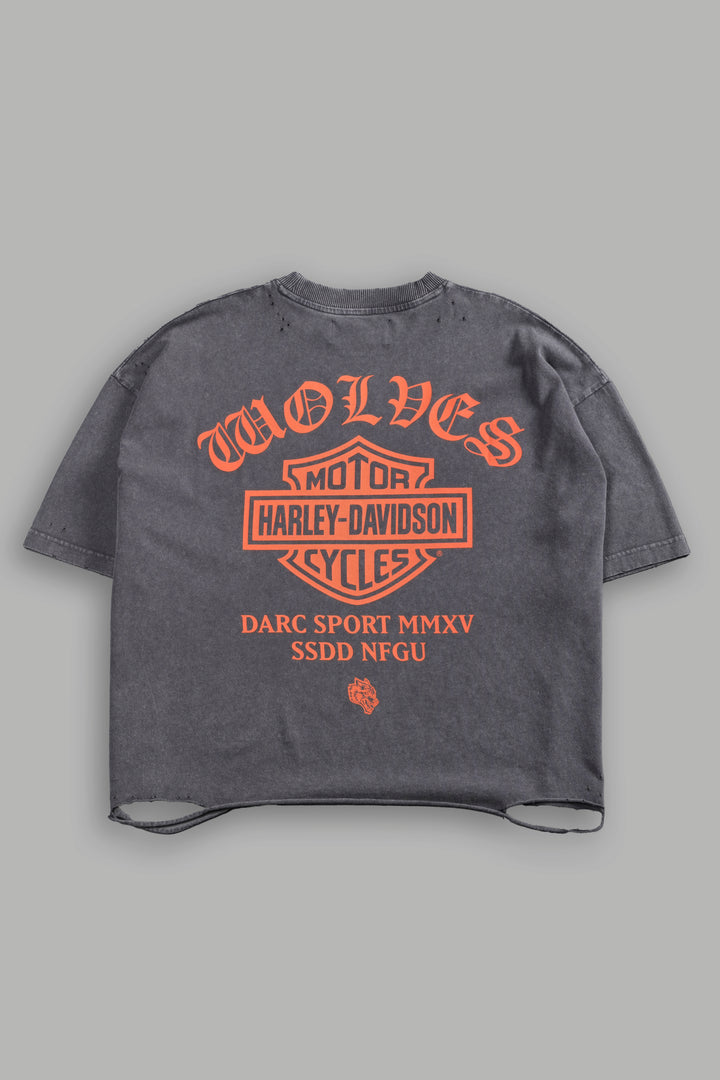 Harley-Davidson Wolves Distressed Grunge "Box Cut" Tee in Slate Gray