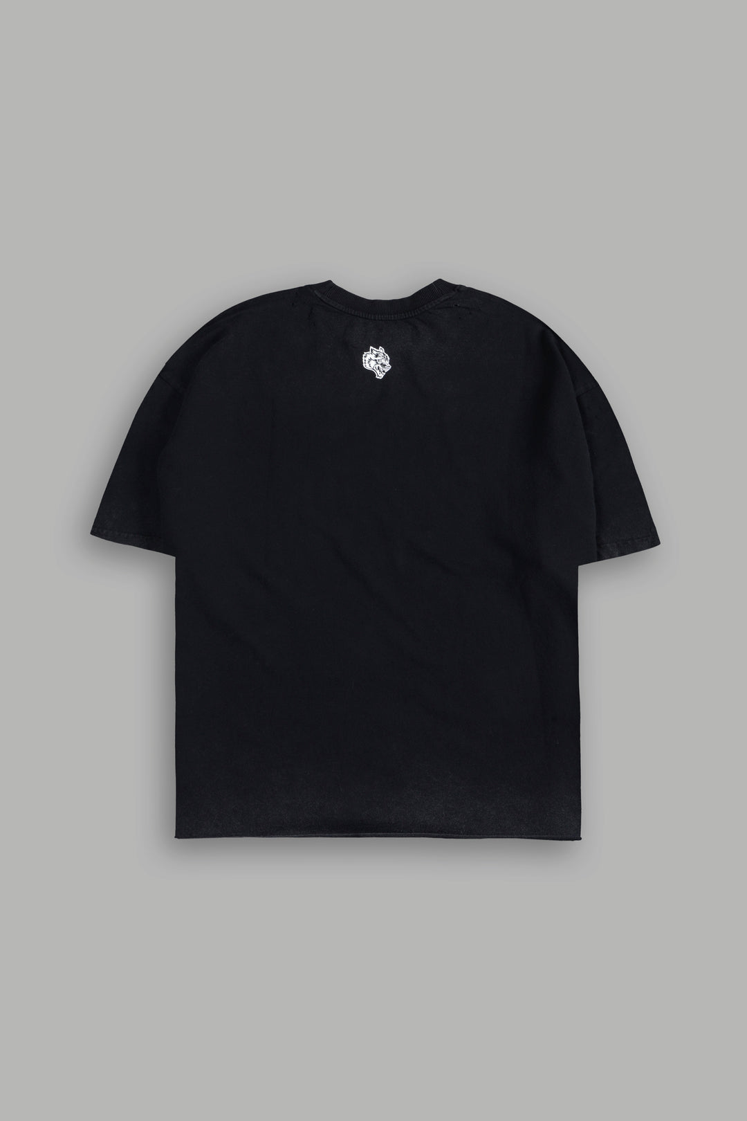 Darc Blossom Distressed Grunge Mid Length Raw Hem Tee in Washed Black