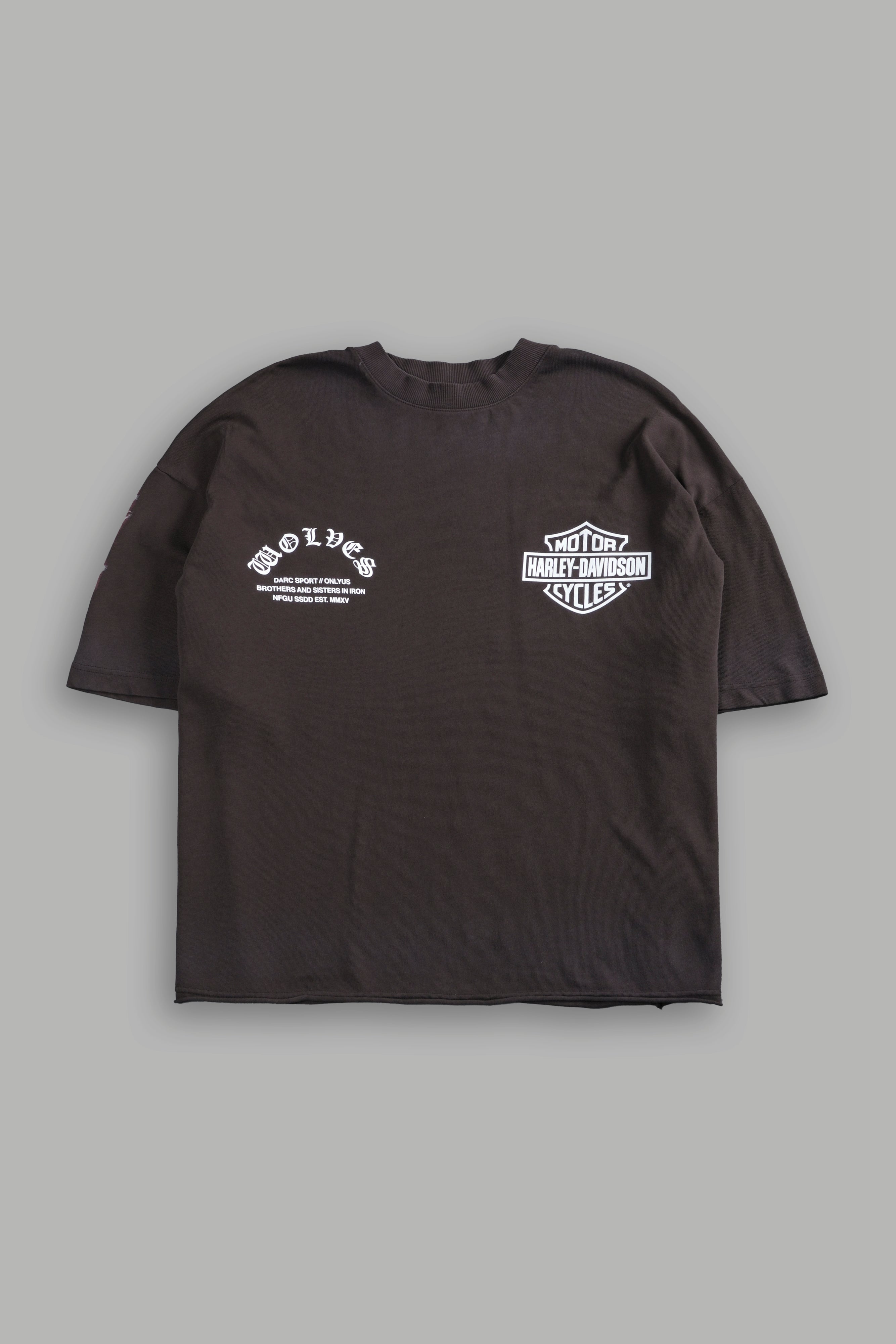 Iron Lightning Premium Unisex Raw Hem "Box Cut" Tee in Darc Brown Drift Wash