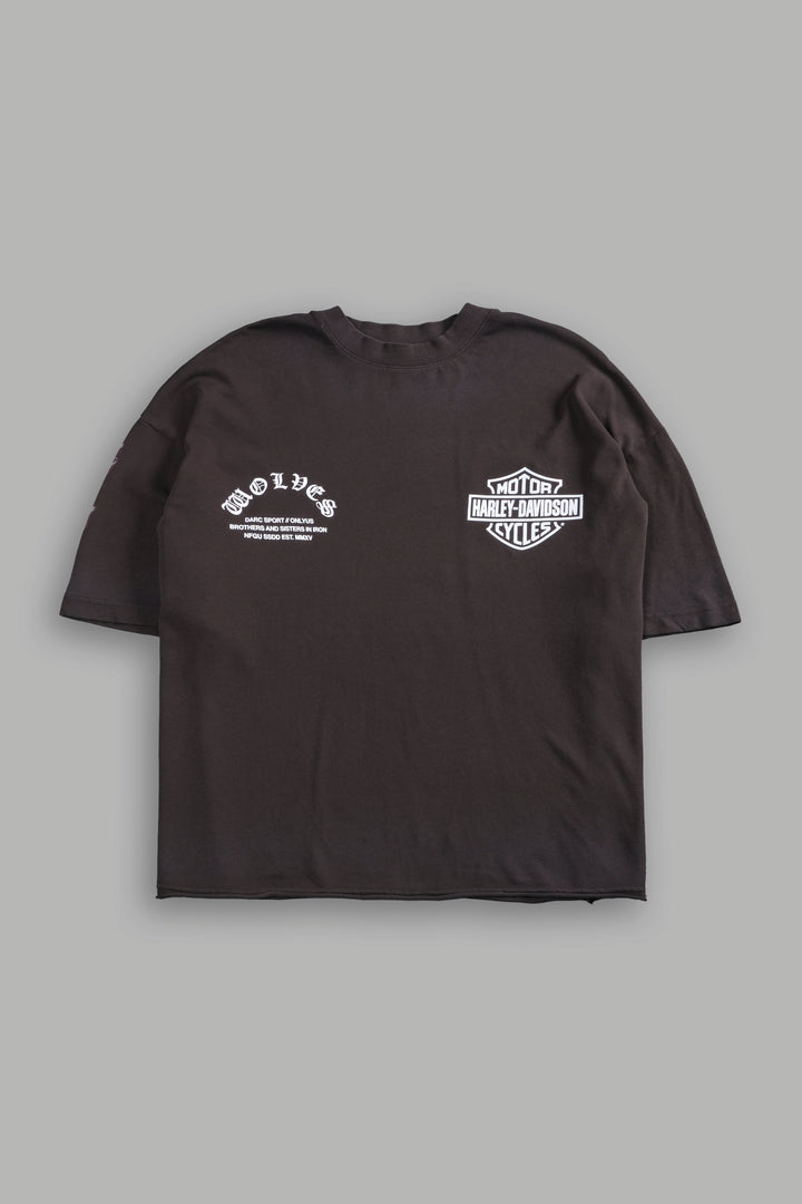 Iron Lightning Premium Unisex Raw Hem "Box Cut" Tee in Darc Brown Drift Wash